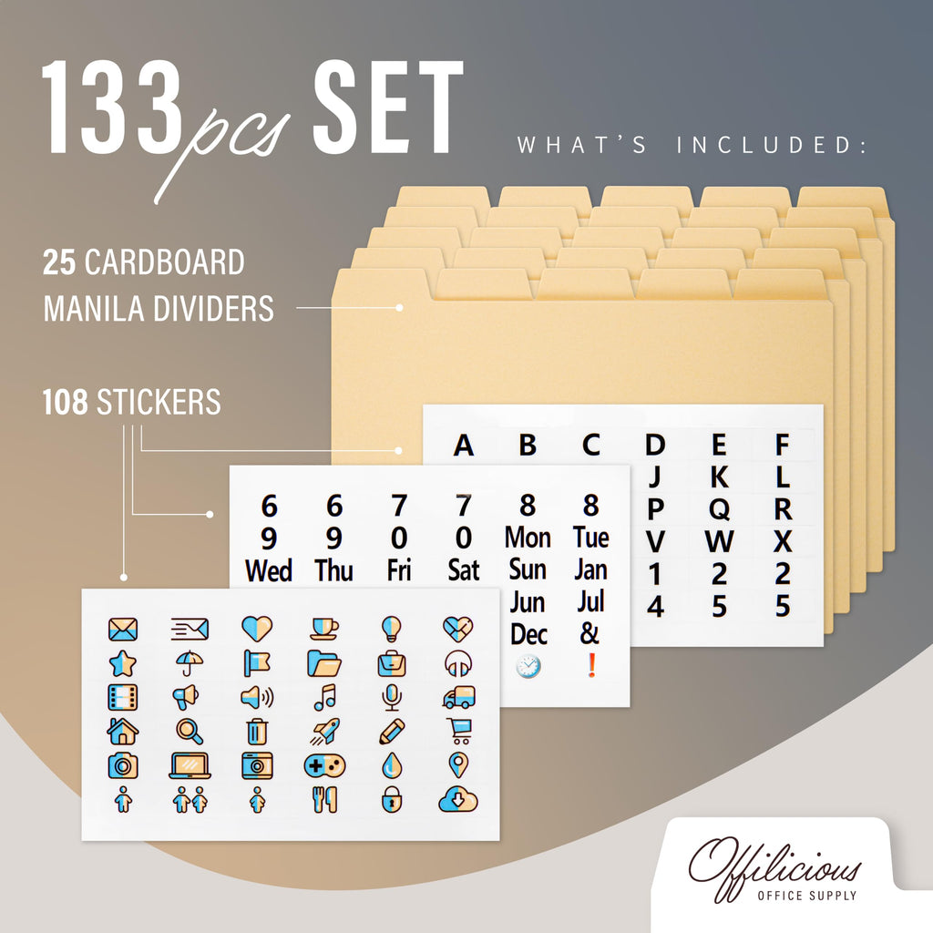 25 Manila Index Card Dividers 4x6 - Organizer With Tabs & 108 Stickers - Recipe, Note, Monthly Dividers for 4x6 Cards - Card Stock