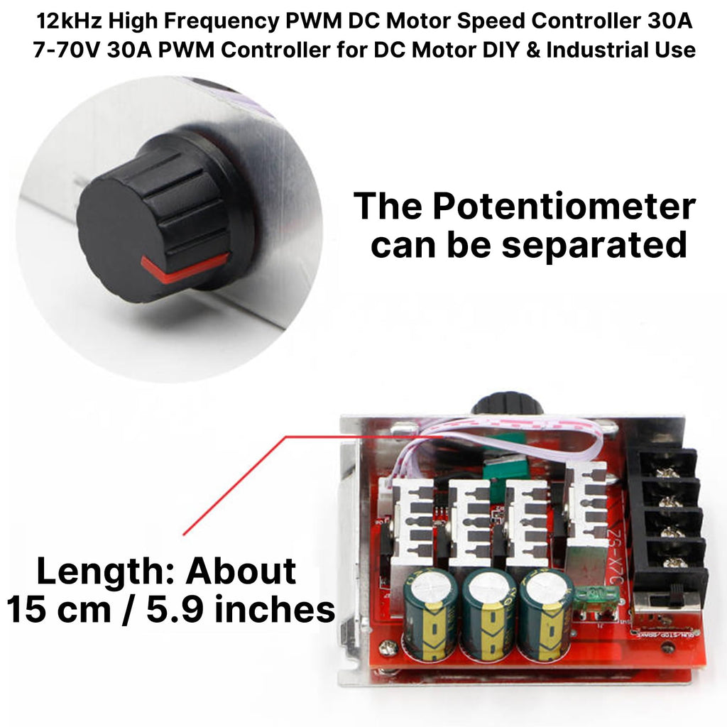 RioRand 7-70V PWM DC Motor Speed Controller 30A - Low Heat Aluminum Housing for Brushed DC Motors, DIY Projects & Small Electric Devices (Extra Fuse Included) Red
