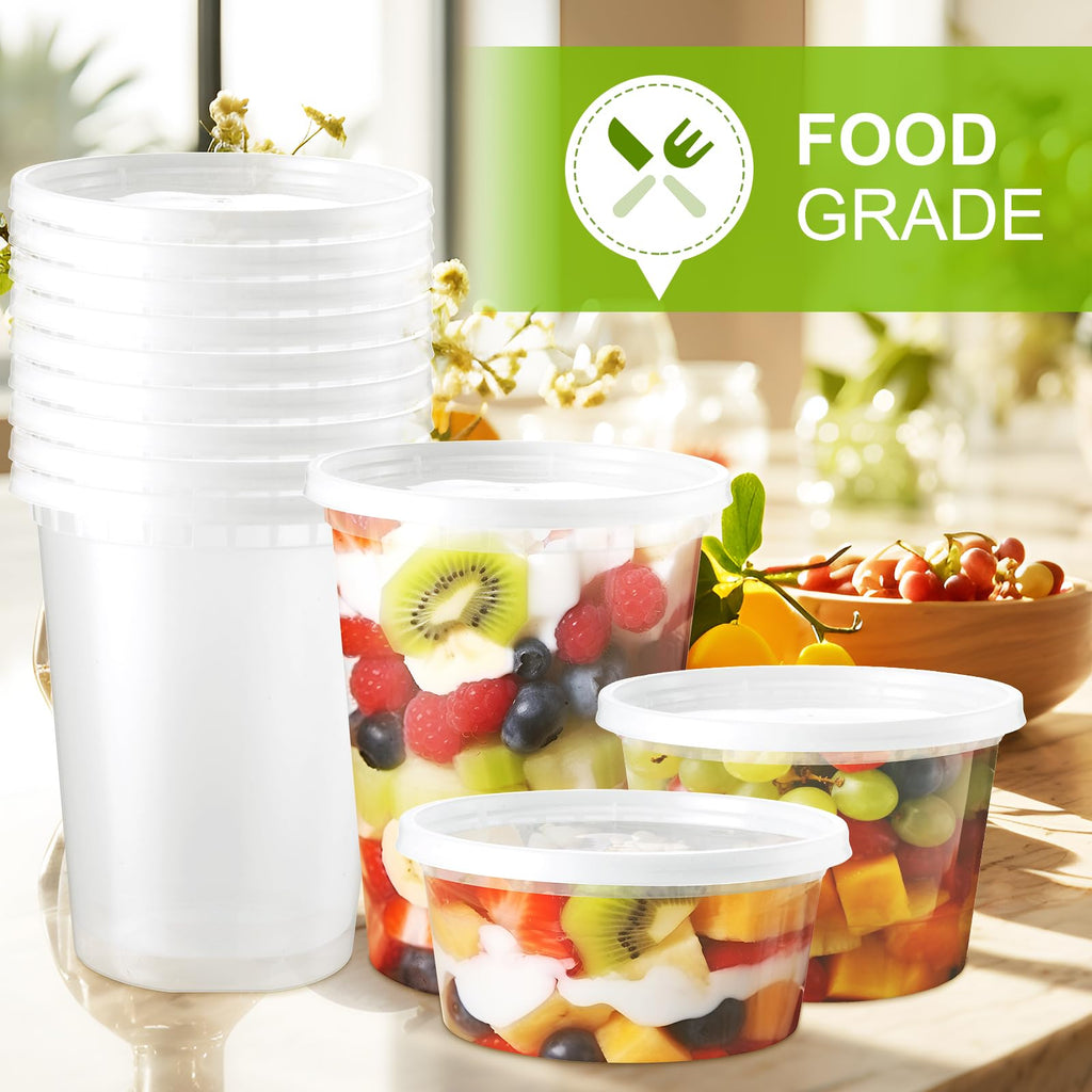 NEEBAKE 60 Set Deli-Containers-with-Lids: [8oz 16oz 32oz] Combo Plastic-Food-Storage-Containers-with-Lids, Microwaveable & Freezer Safe To-Go-Containers, Leak-proof BPA-Free Soup Slime Overnight Oats