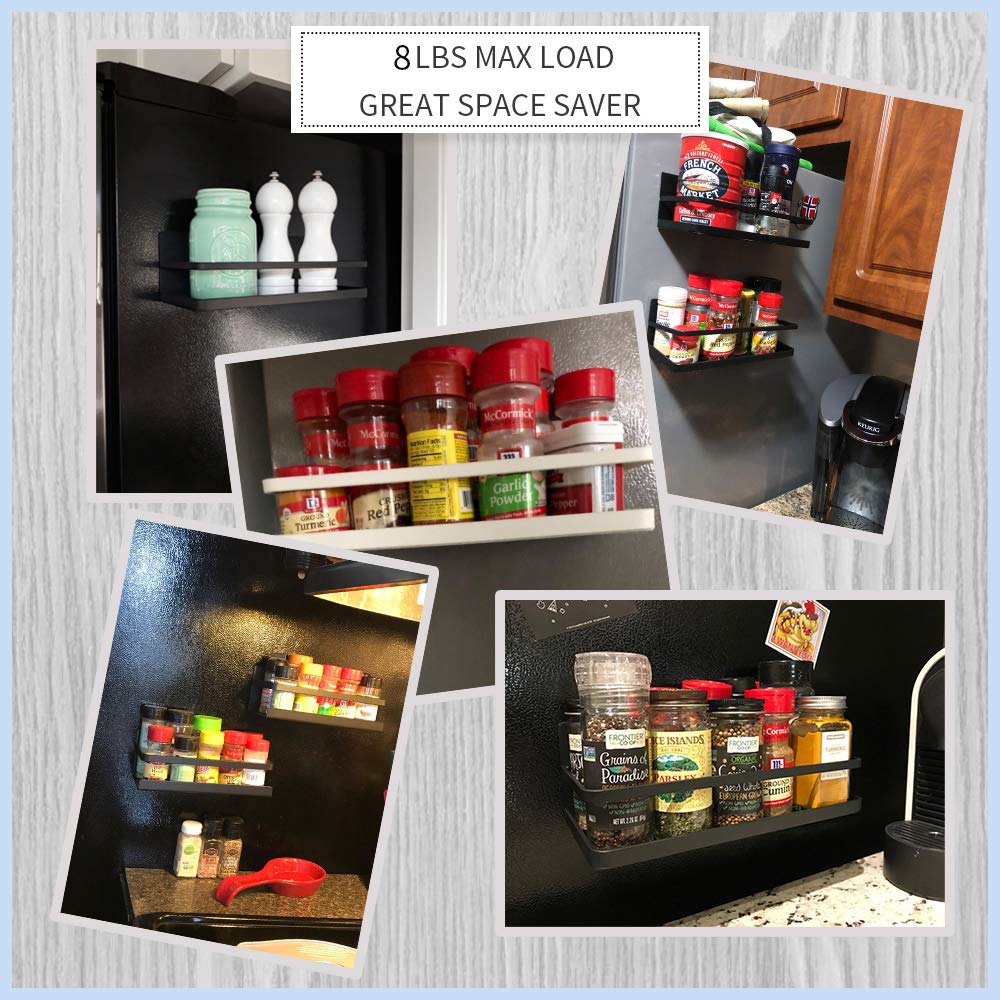 Magnetic Shelf,Magnetic Spice Rack for Refrigerator,Magnetic Stove Shelf Fridge Storage Organizer For Kitchen,Spice Rack for Cabinet,Space Container,Drill free (Black, 2 Pack)