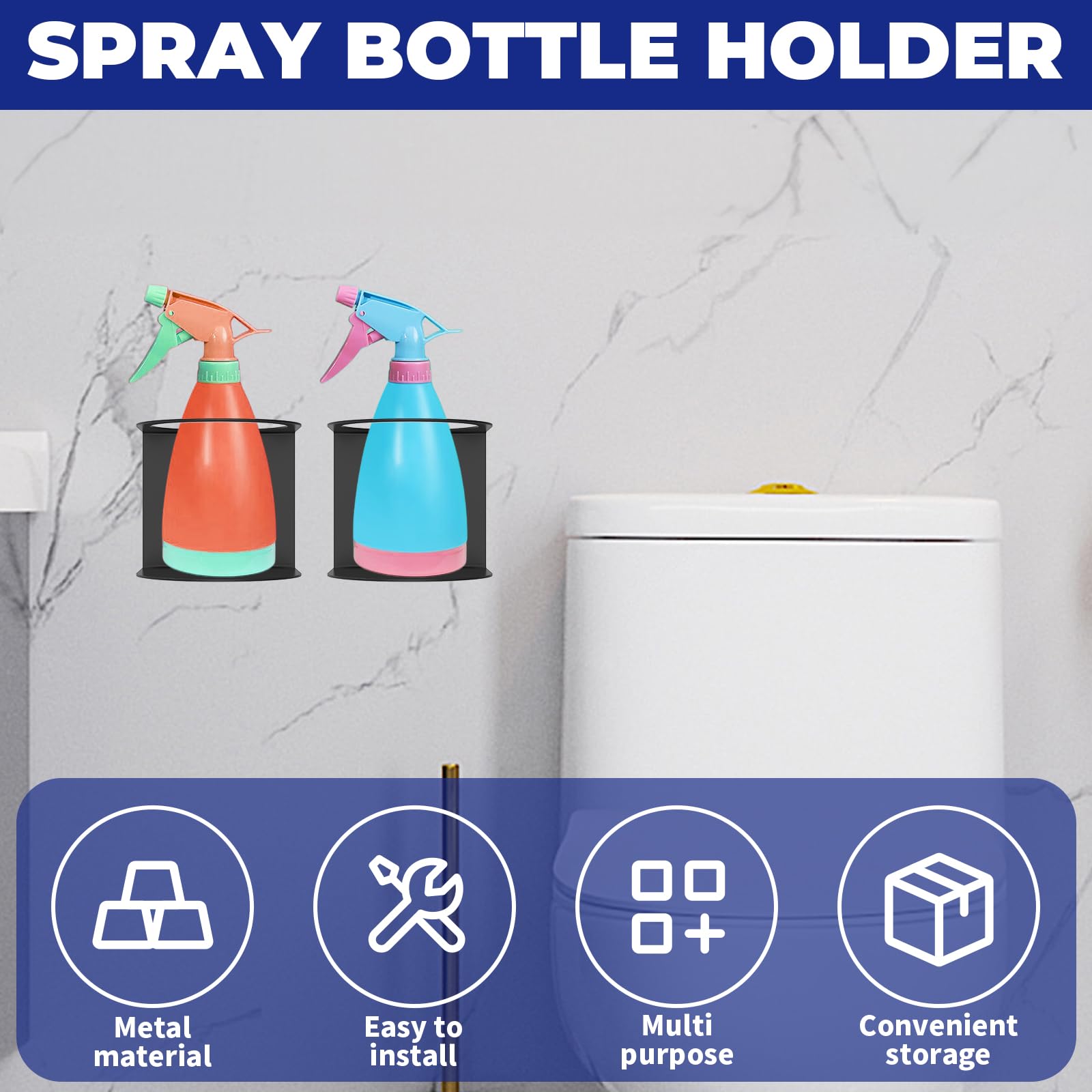 4Pack Spray Bottle Holder Wall Mount, Brushed Stainless Steel Storage Rack, Easy Install Home Garage Solid Spray Can Holder with Hardware for Garage Home Workspace, Detailing Bottle Holder (4)