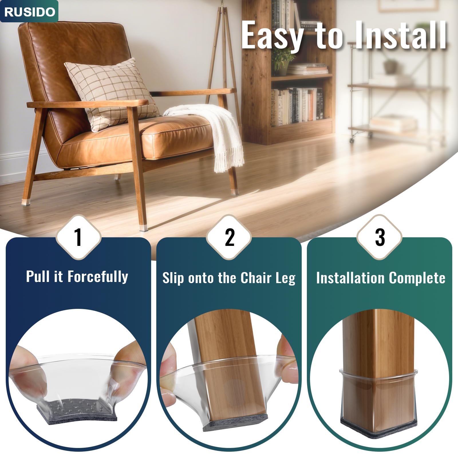 24 PCS Chair Leg Floor Protectors Square, Silicone Chair Leg Covers Furniture Felt Pads for Hardwood Floors, Protect The Floor from Scratches, Reduce Noise(Fit: 1-1/16" to 1-5/16"
