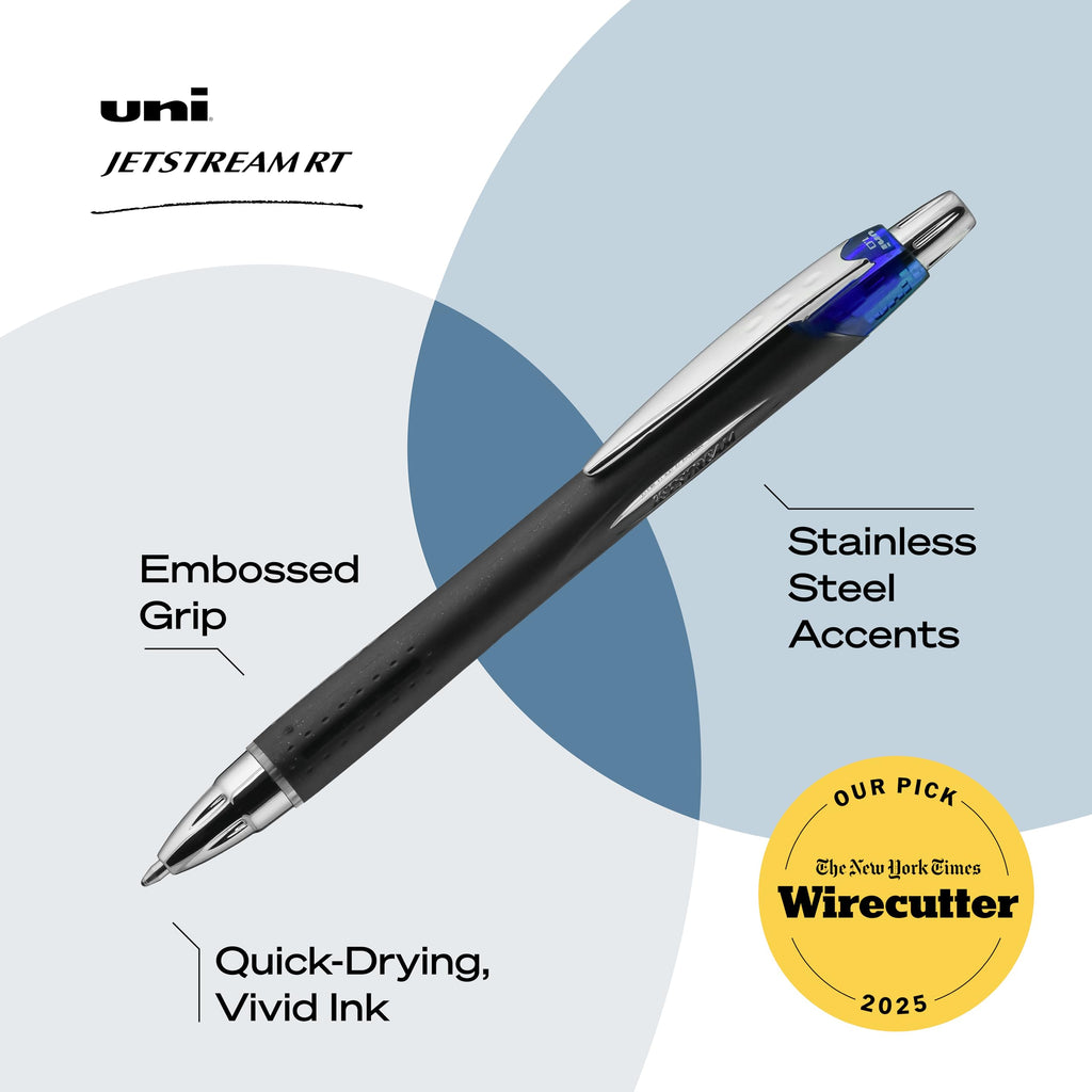 uni-ball Jetstream Rollerball, Retractable Roller Ball Pen Bold-1.0mm, 12 Pack, Blue Ink (73833)