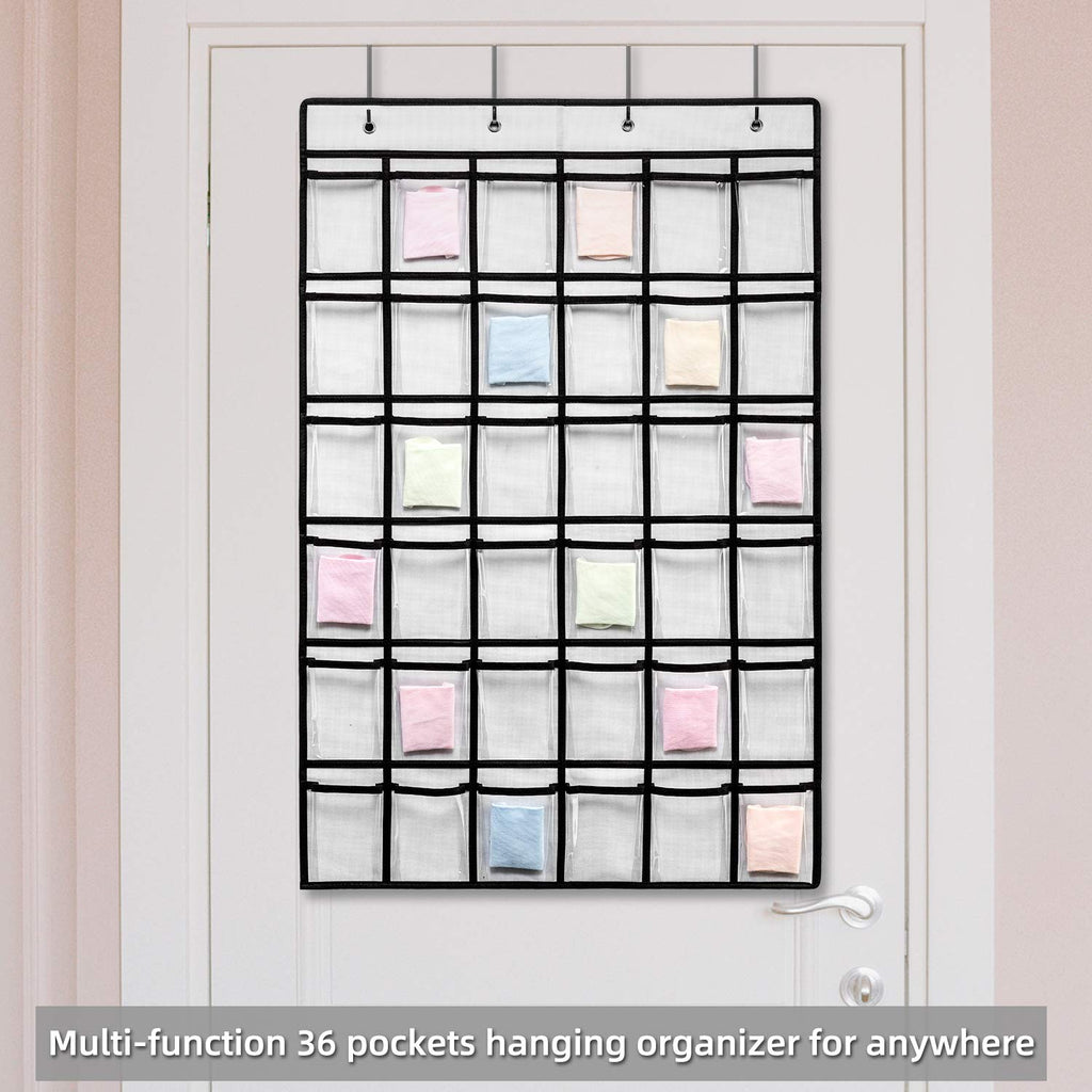 SAVERHO Classroom Pocket Chart，36 clear Hanging Pocket Organizer for Cell Phone and Calculator Holder，Door Hanging Organizer for Classroom with 36 Number Sticker(White-2pack)