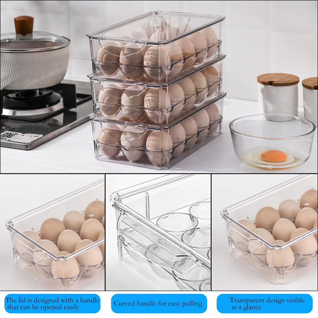 Pure Future 2-Pack Fridge Organizers and Storage (Holds 30 Eggs) - Clear Plastic Egg Containers with Lids, Stackable Food Bins, BPA-Free, Hand Wash Only