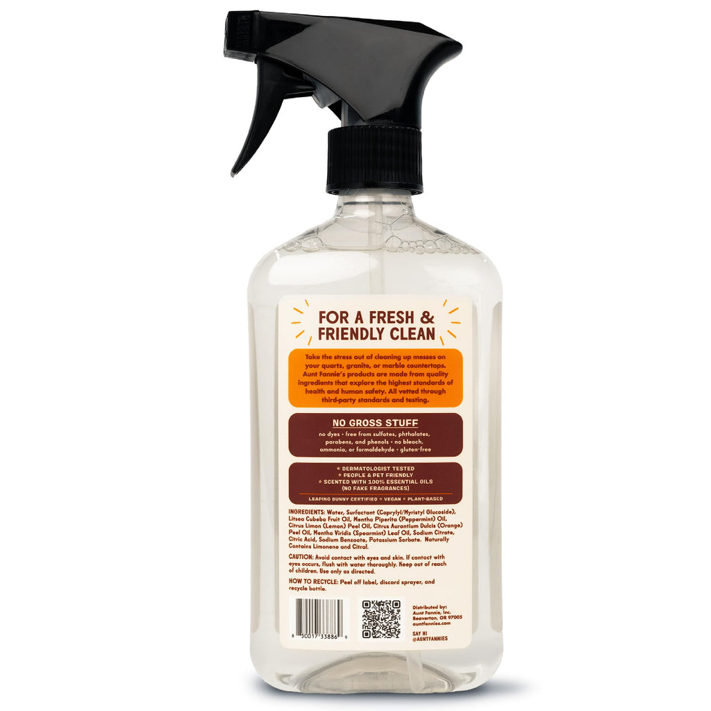 Aunt Fannie's Granite and Stone Cleaner, Plant Based Daily Countertop Spray for Granite, Stone, Marble, Soapstone, Quartz, Slate, Laminate, and other Sealed Stone, Bright Lemon Scent, Pack of 1