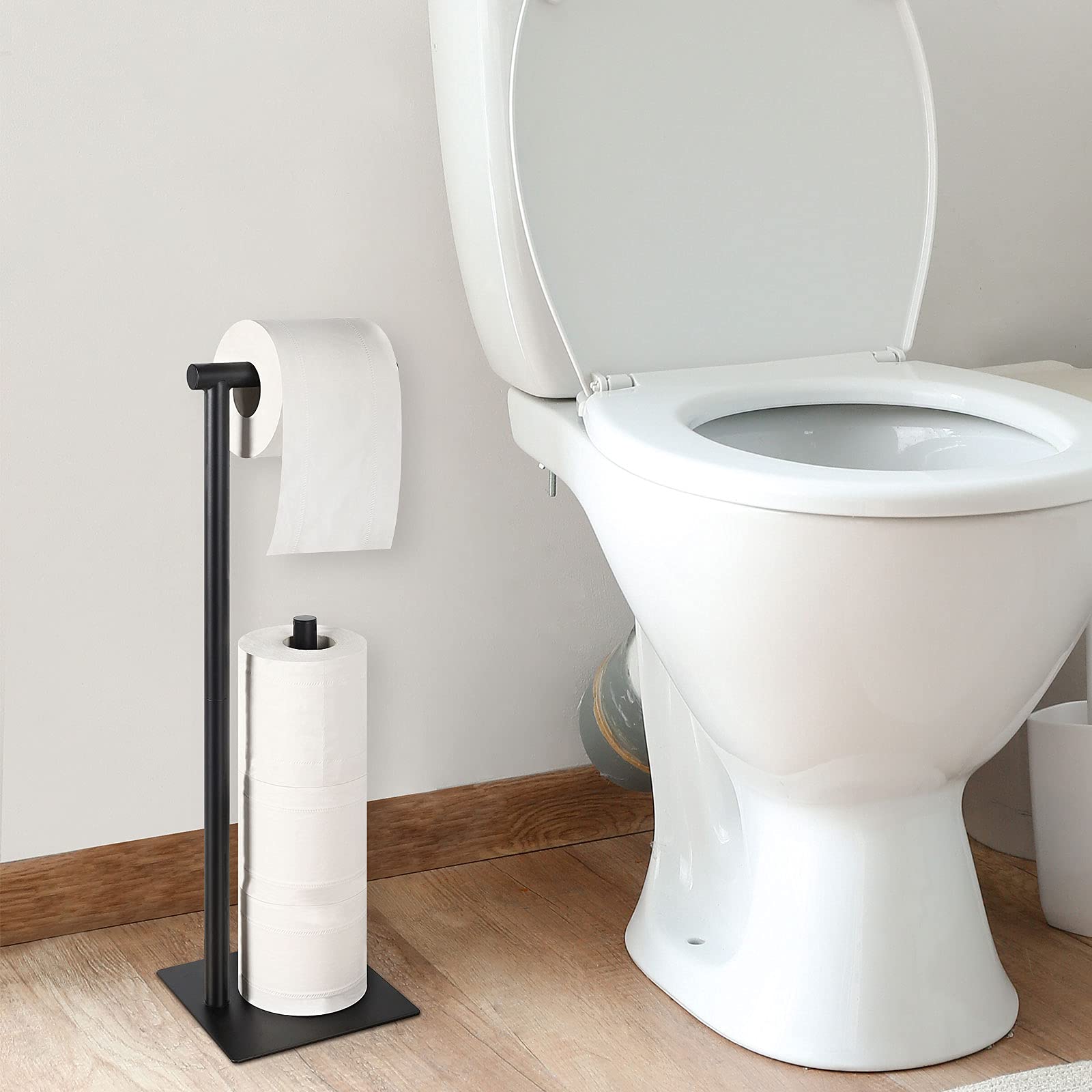 Toilet Paper Stand Toilet Paper Roll Holder Stand Freestanding Toilet Paper Holder for Bathroom Toilet Tissue Storage Black Metal…