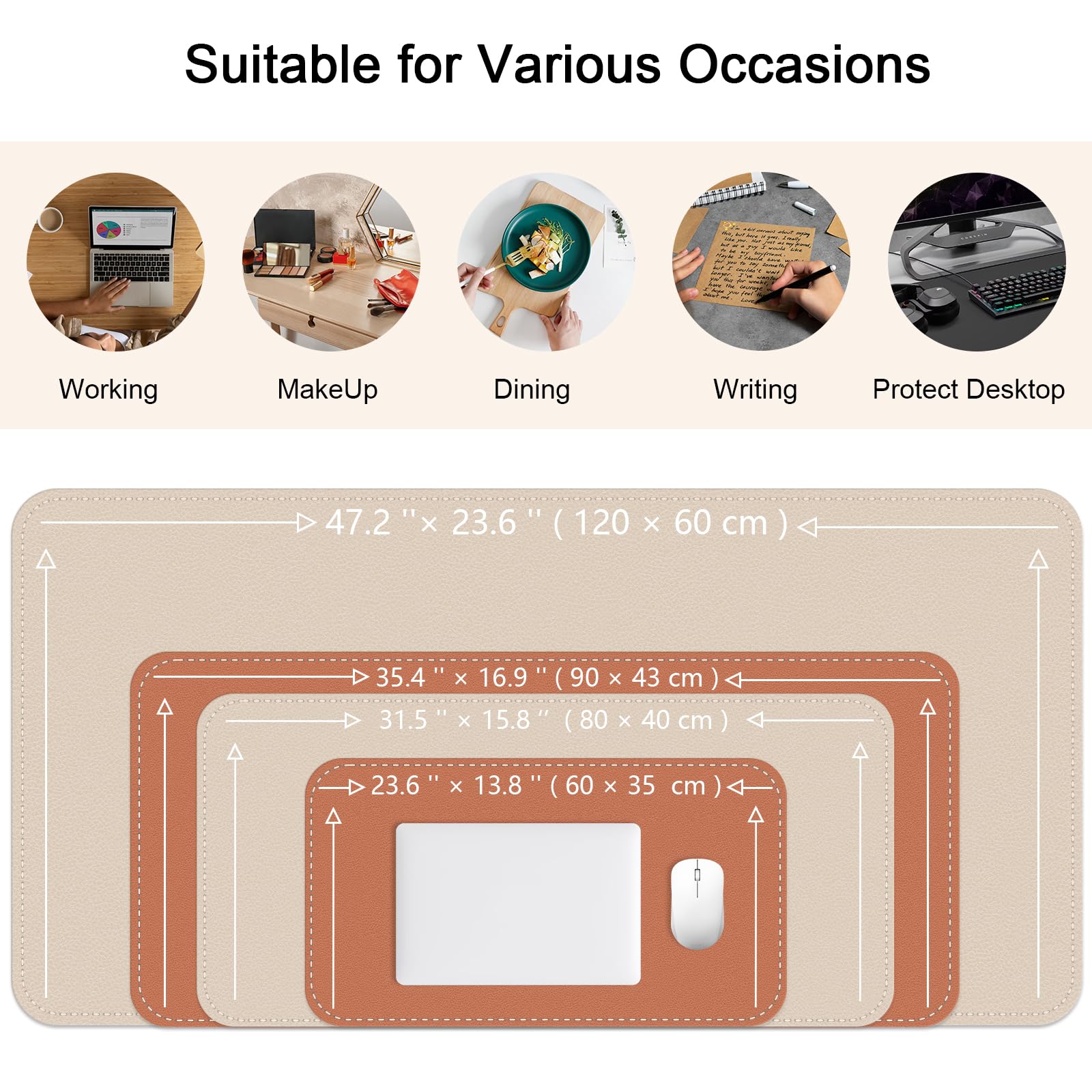 Bleswin Multifunctional Large Desk Mat, Double Sided Computer Desk pad, Extended Mouse Mat, Office Desk Protector with Waterproof PU Leather, 35.4''×16.9'', Office Home Writing Pad (Beige+Orange)