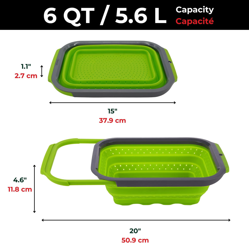 Starfrit Collapsible Over-The-Sink Colander - 6 Qt - Space Saver - Efficient Draining - Extendable Handles to Fit Over Most Sinks - Space Saver, Compact Storage - Dishwasher Safe