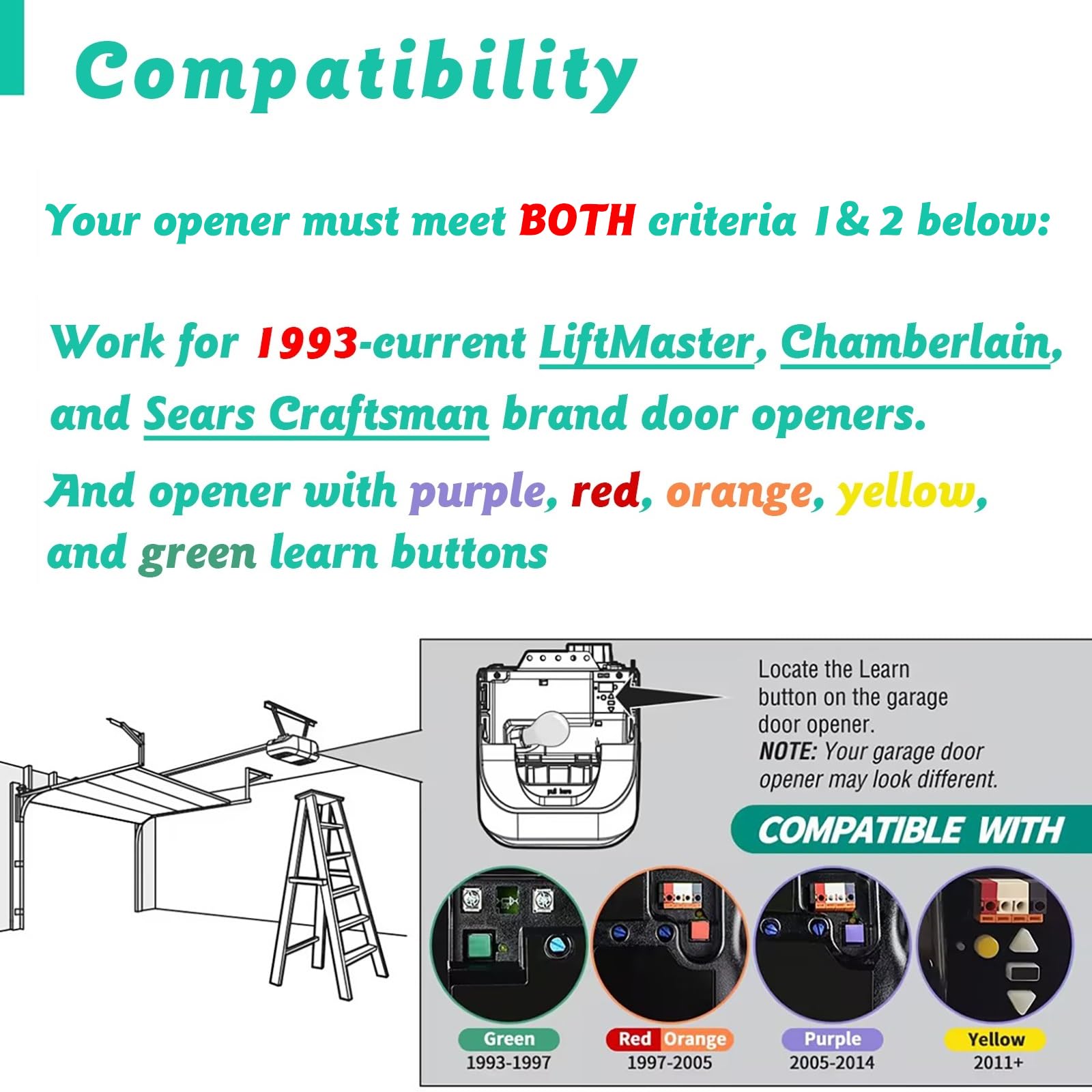2 for LiftMaster Chamberlain Craftsman Universal Garage Door Opener Remote,2 Visor Clip,Extra Battery,1993 to Present