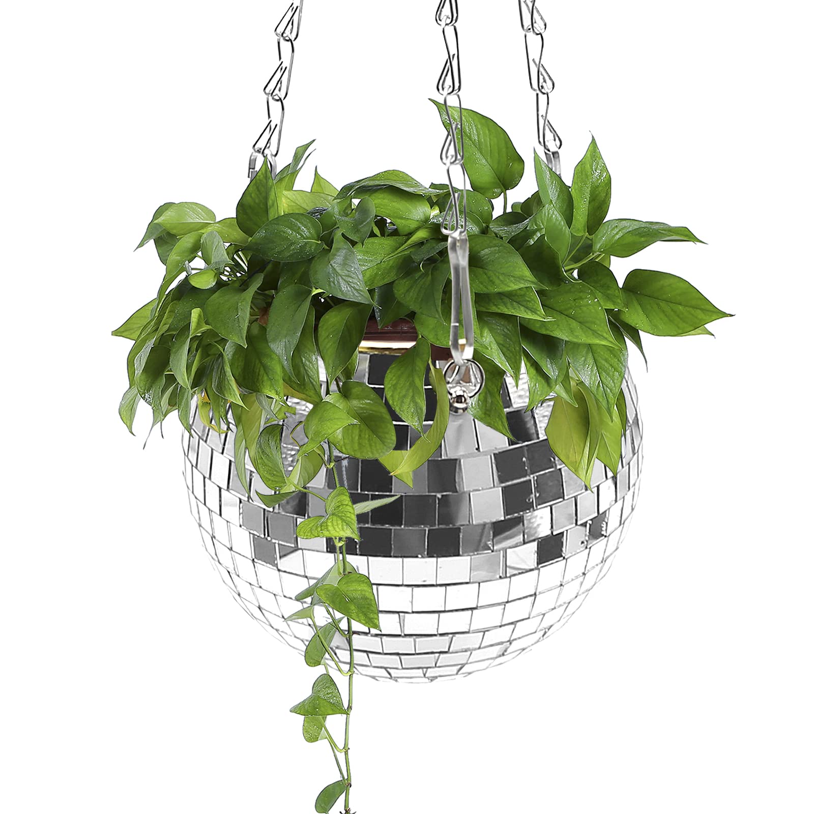 Anxingo Disco Ball Planter with Chain, 6" Hanging Disco Ball Planter with Chain Mirror Disco Plant Holder Plant Pot Hanging Flower Pot Gardening Pots for Indoor Outdoor Plants, 6 inch, Sliver