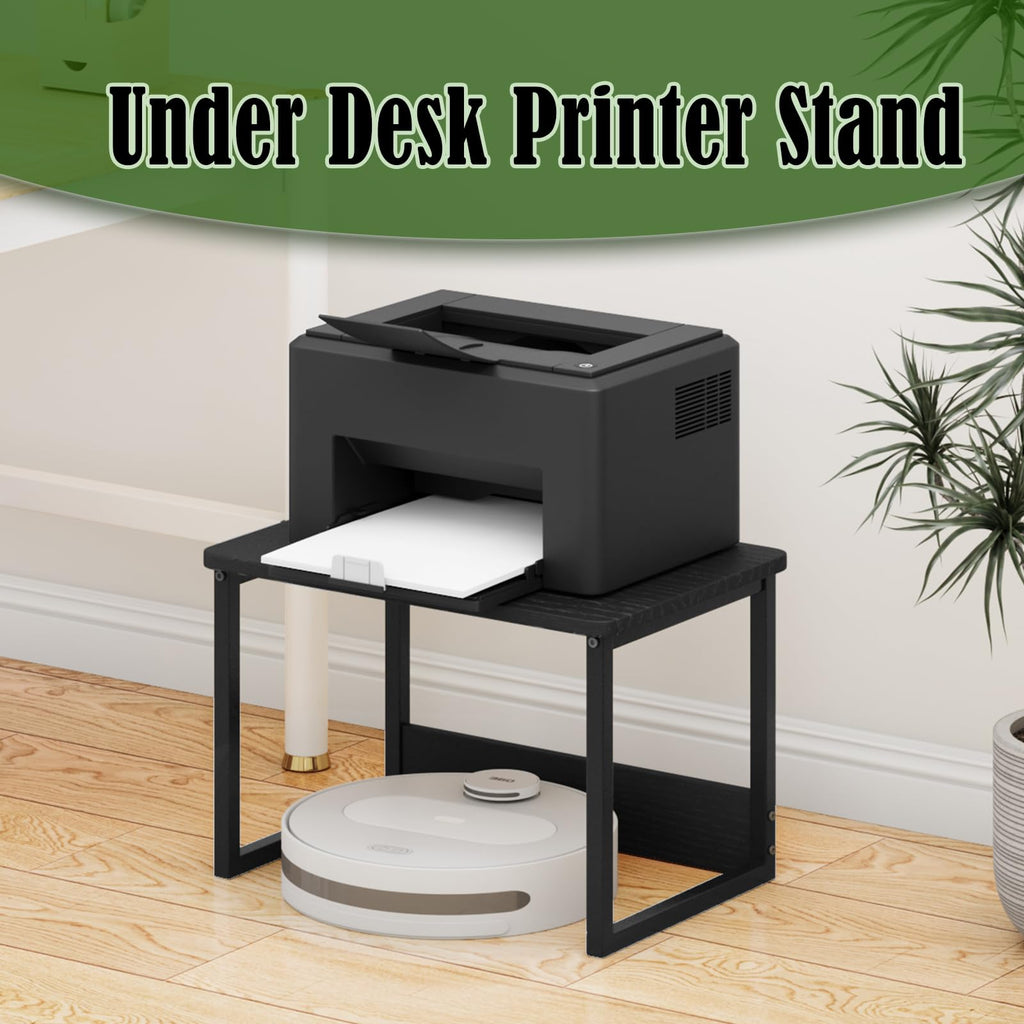 MARTY Printer Stand for Desk, Black Desktop Printer Stand Shelf Organzier for Home/Office Heavy Duty Printer Riser Under Desk Small Table for Printer