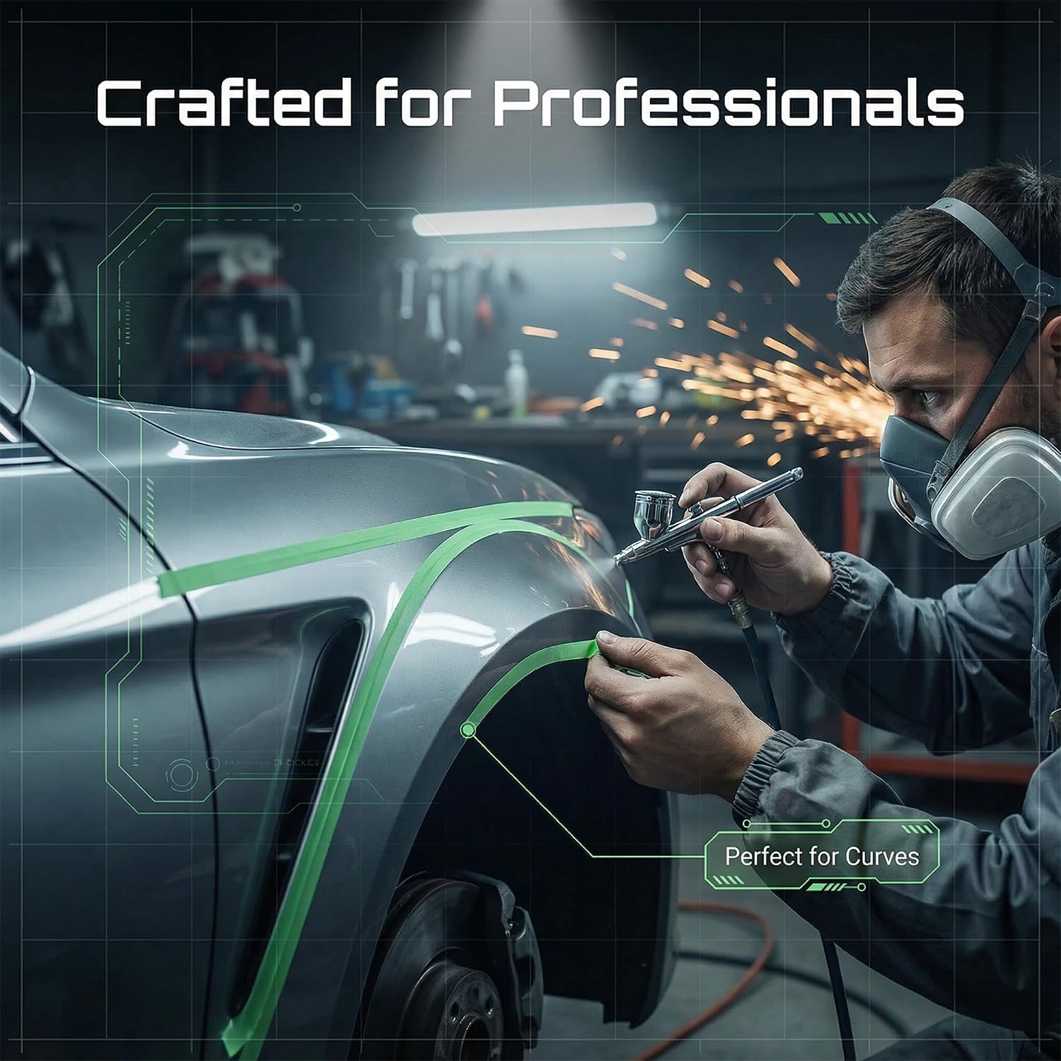 Mix 6Rolls High-Temp Vinyl Fine Line Masking Tape Automotive Paint for Curves Green 1.5mm 2mm 2.5mm 3mm 4mm 5mm