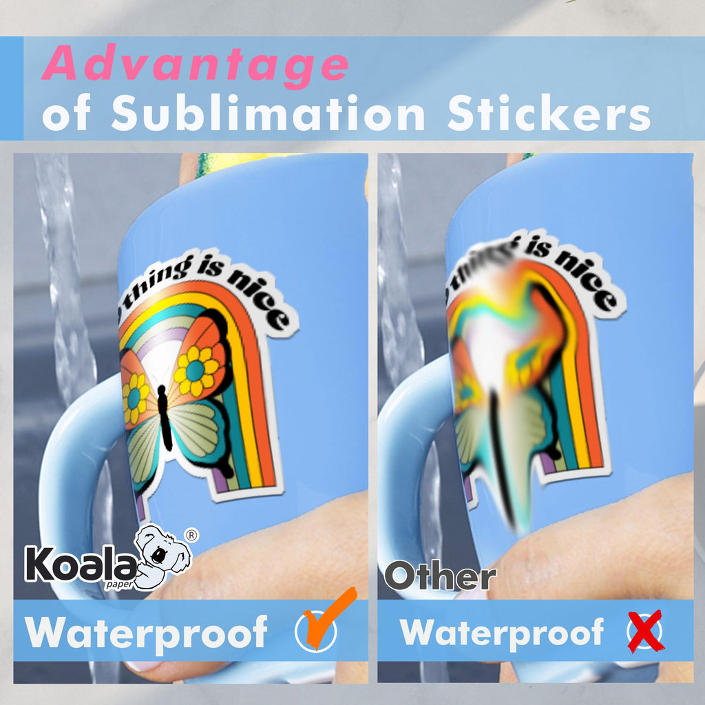 KOALA Sublimation Sticker Paper Glossy White Waterproof Vinyl 8.5x11 inch 25 Sheets, Quick Dry Vivid Colors Holds Ink well
