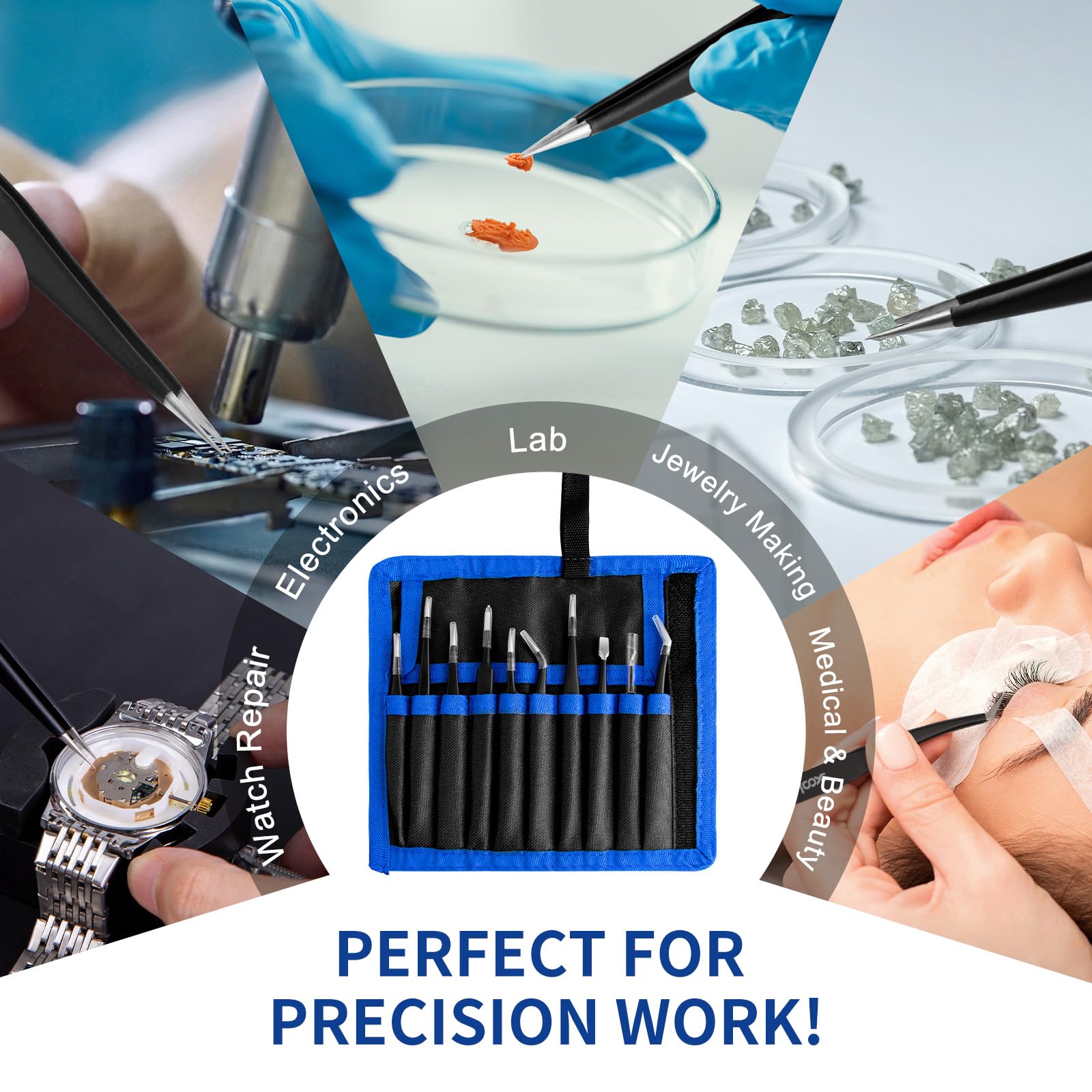 XOOL 10 PCS ESD Precision Tweezers Set, Anti-Static Stainless Steel Tweezers Kit for Electronics, Soldering, Craft, Jewelry, Model Building, Beauty