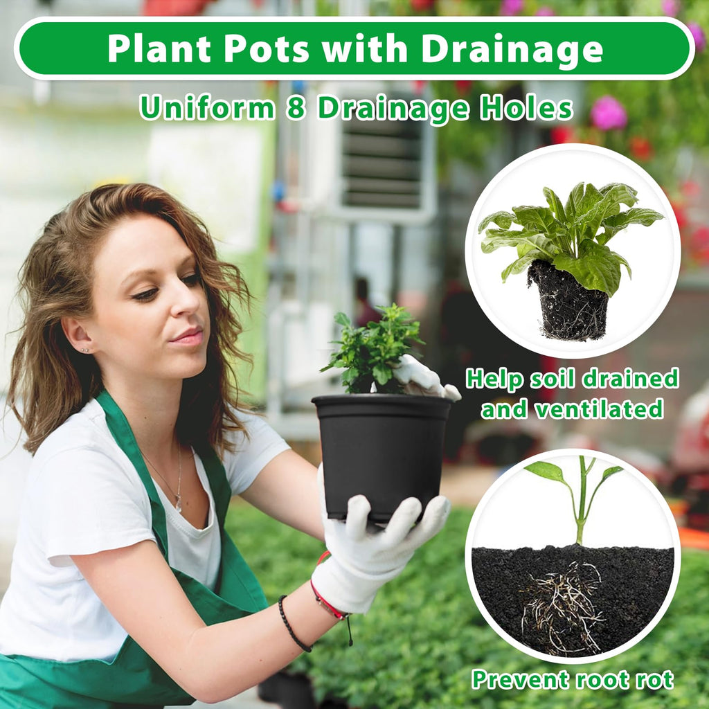 SYOURSELF 110 Pack Plastic Plants Nursery Pots 4 Inch Seed Starting Pot Plastic Flower Pots with 110 Pcs Waterproof Plant Labels for Succulents, Seedlings, Cuttings, Transplanting (Black, 4 inch)