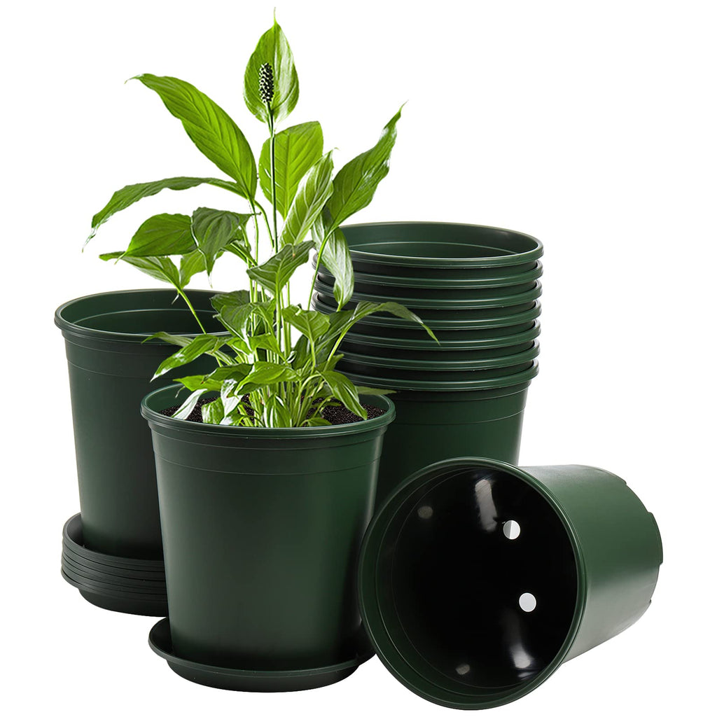 Fasmov 10PCS 1 Gallon Durable Nursery Pot Garden Flower Pots Nursery Plant Container Kit with 10 Pcs Matching Pallets