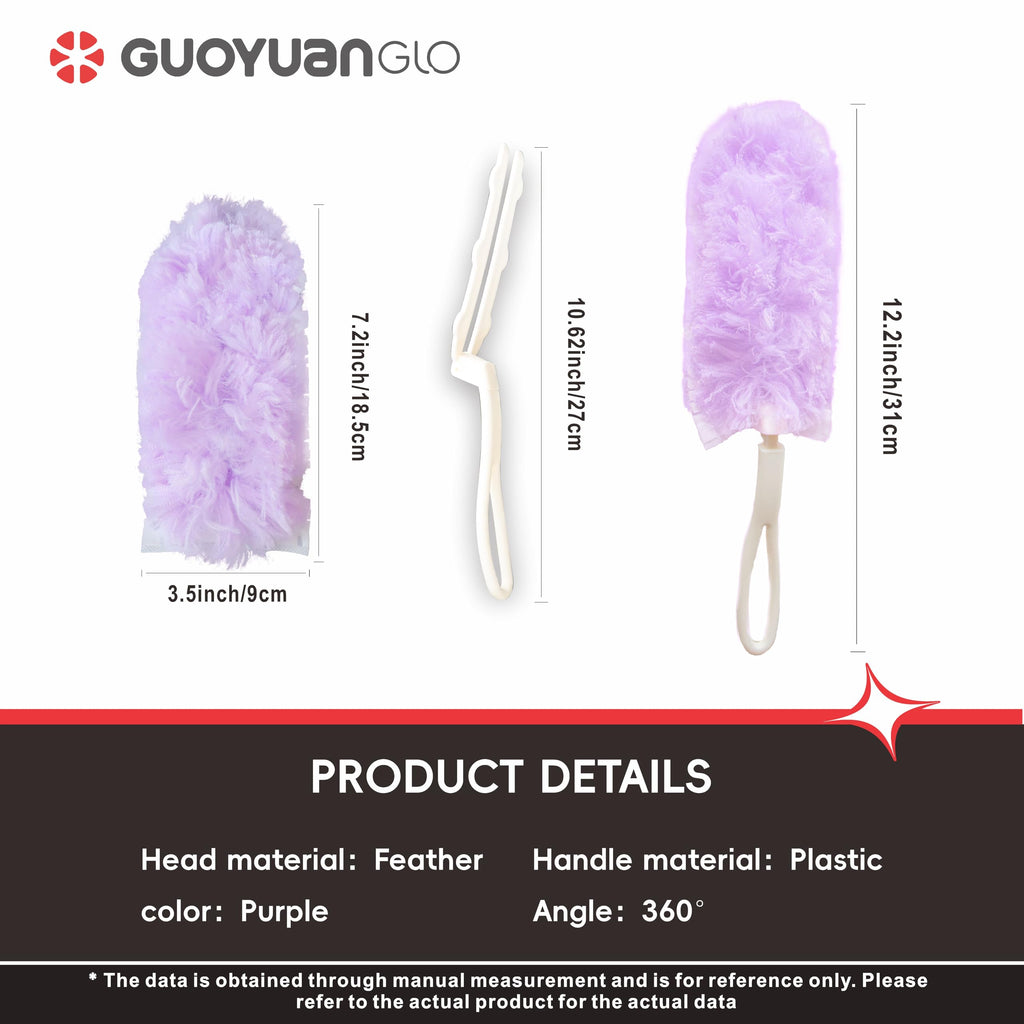 GUOYUANGLO Disposable Dusters Refills 360 Degree Heavy Duty Dusters Refills Purple Disposable Duster Heads for Blinds Ceiling Fans Furniture Multi-Surface Dusting-20 Counts with Short Handle