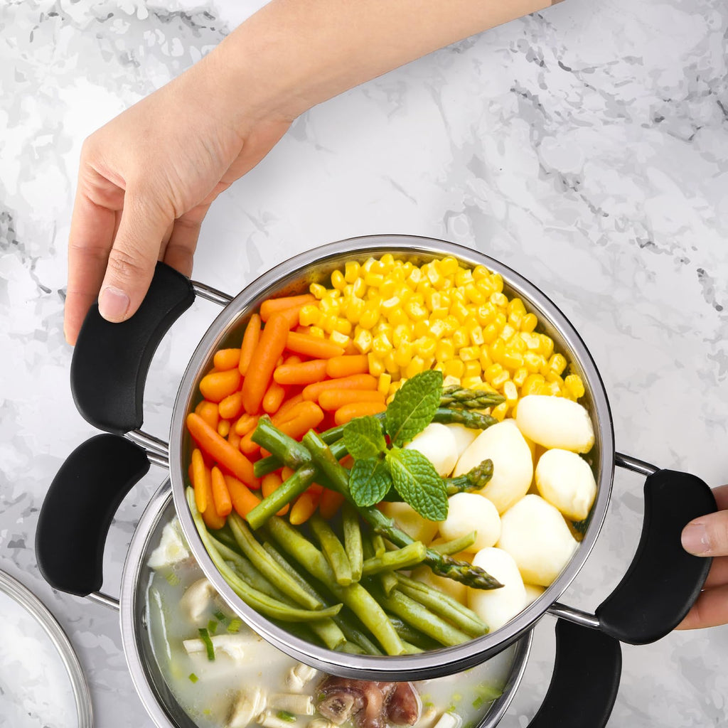 ZENFUN 1.8 Quart Stainless Steel Steamer Pot with Basket, Stock Pot with Glass Lid, Mini Steaming Pot Cookware with Handle, Metal Cooking Steamer for Vegetable, Stews, Pasta, Sauce, Individual-use
