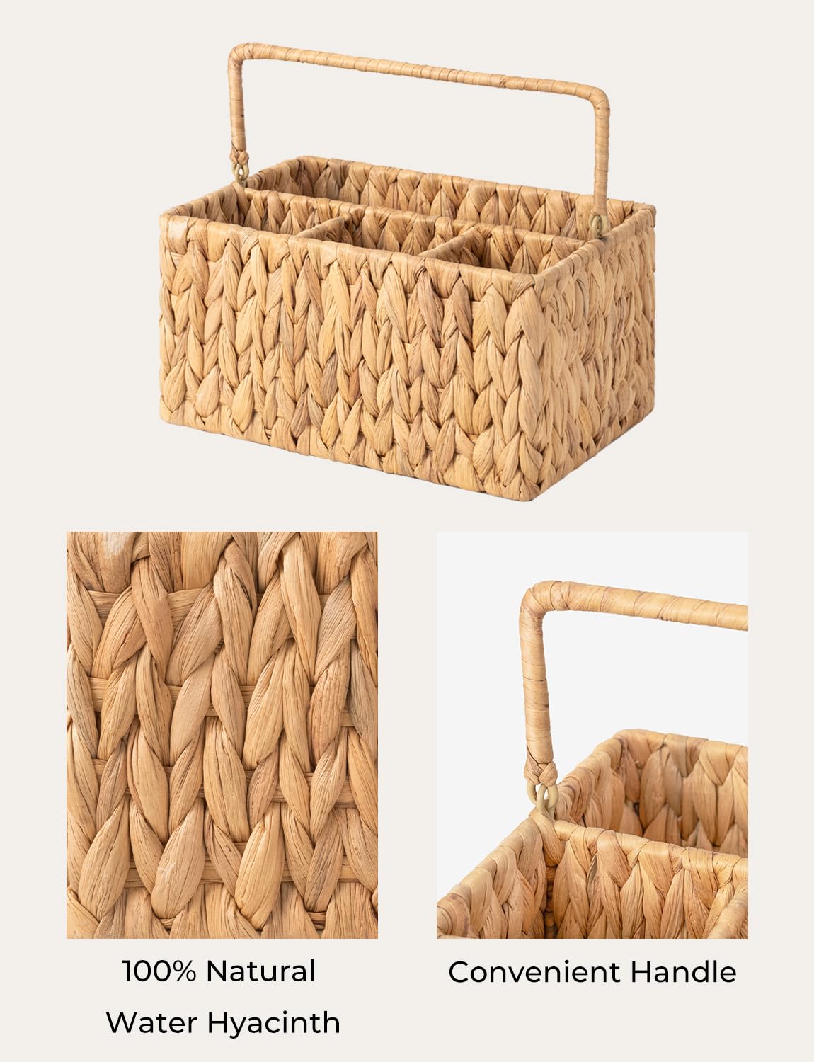 StorageWorks Wicker Flatware Organizer, Hand Woven Water Hyacinth Cutlery Holder for Countertop with Handle, 1 Pack
