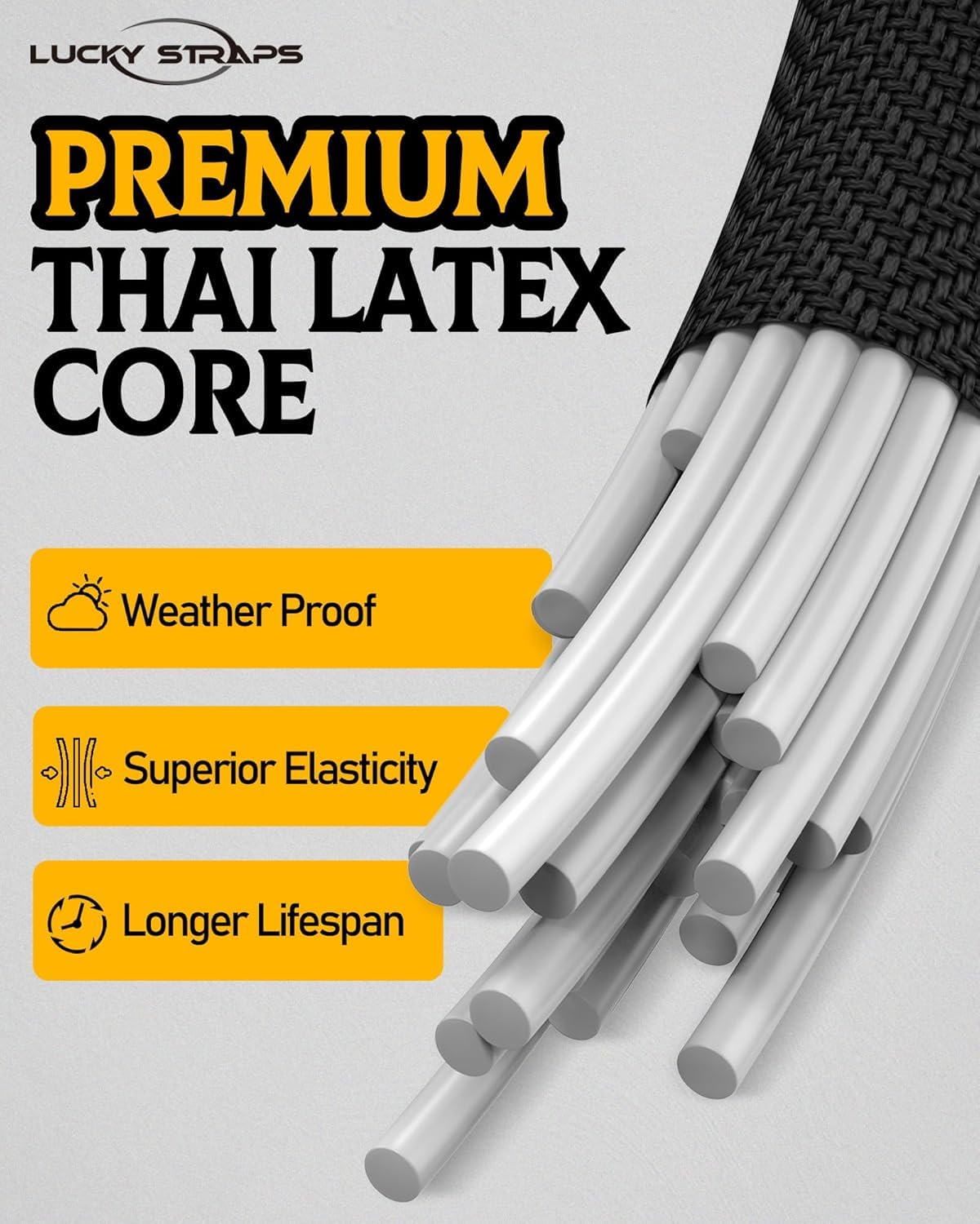 190 lbs Heavy Duty Bungee Cords with Carabiner Hooks, Lucky Straps 12-Inch Short Elastic Straps with Clips for Cargo Tie Down, Truck, Luggage Rack, Cart, Bike, Camping, Black/Yellow, 8-Pack