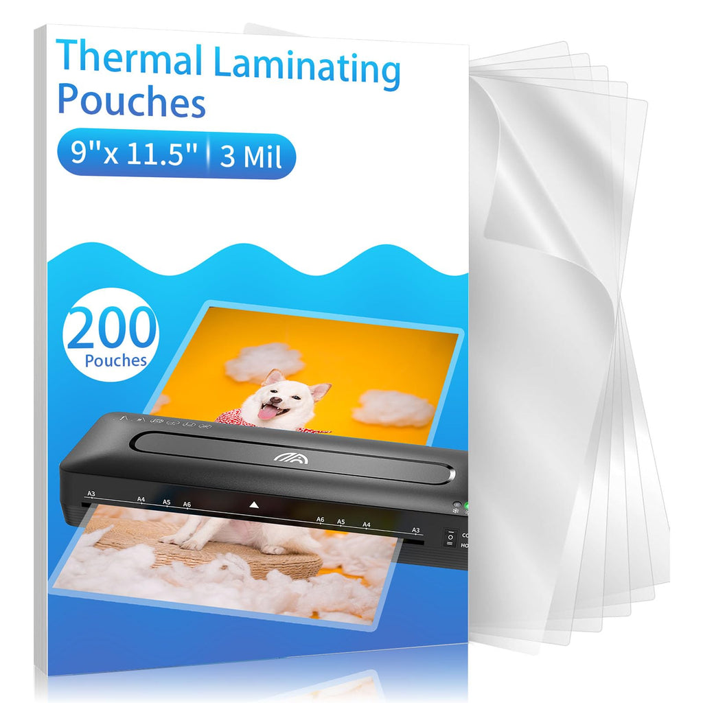 Clear Thermal Laminating Pouches – 9 x 11.5 Inch, 3 mil Thick (200 Pack) – Professional-Grade Lamination Sheets for Documents, Photos & Crafts – Fits 8.5 x 11 Letter Size Paper - [3mil 200 Packs]