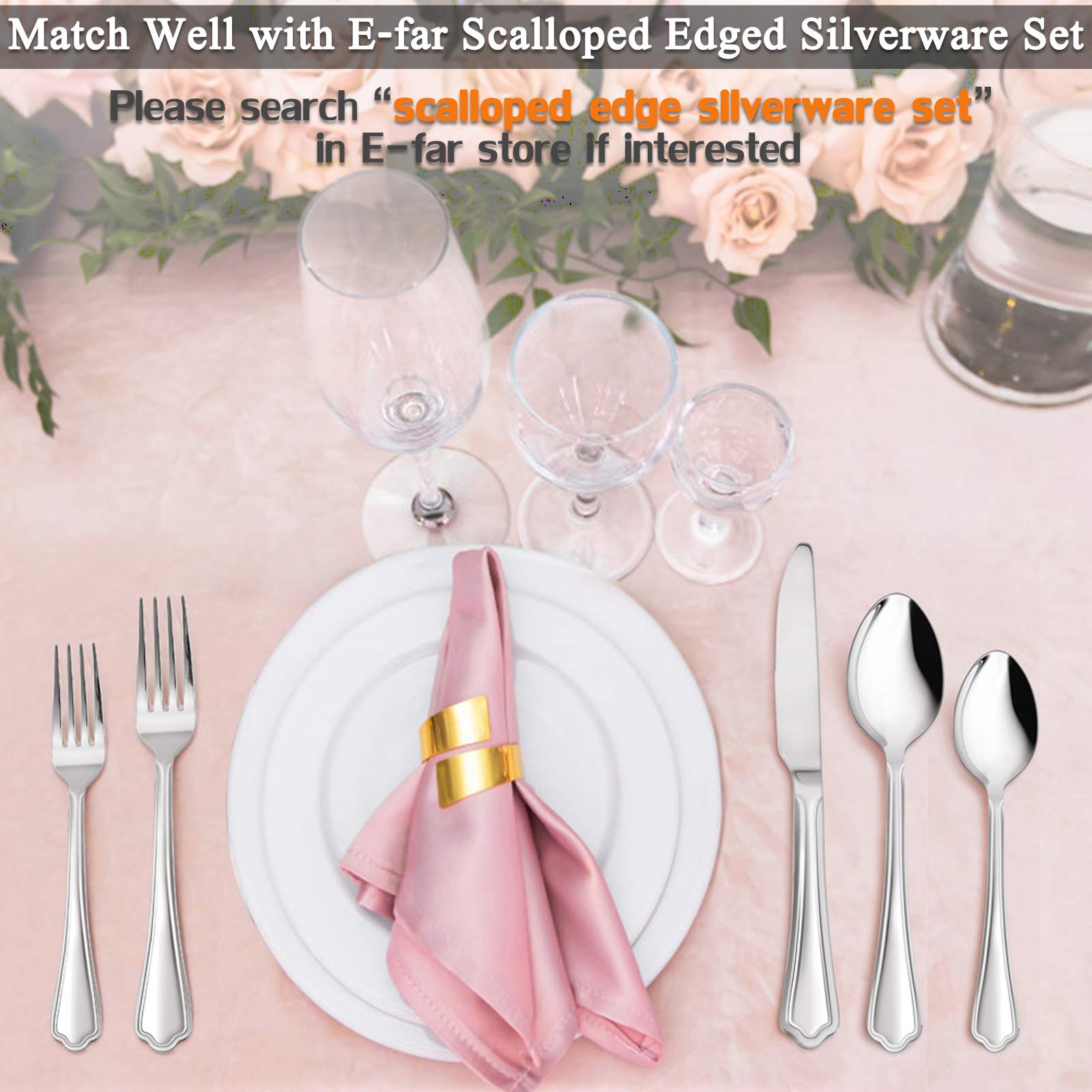 Dinner Forks Set of 12, E-far 7.9 Inch Stainless Steel Forks for Home, Kitchen or Restaurant, Non-toxic & Mirror Polished, Scalloped Edge & Dishwasher Safe