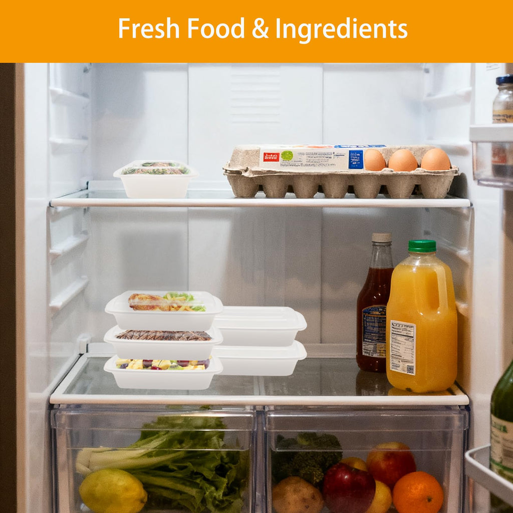 Meallax 50 Pack 24oz White Meal Prep Containers with Lids, BPA Free Plastic Food Storage Containers, Freezer Safe To Go Containers for Lunch and Portion Control