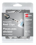 Avery Retractable Reel Clip, 30", Charcoal, 12 Pack (74711)