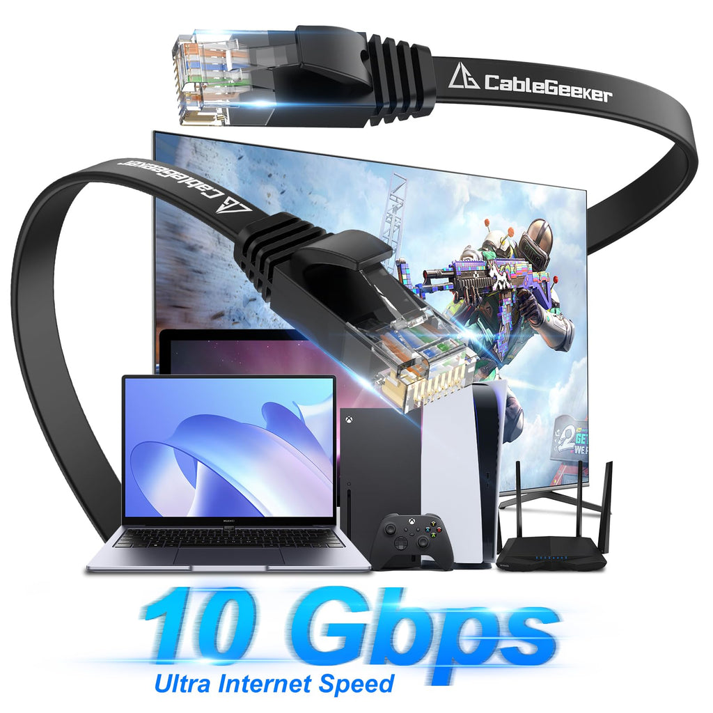 Cat 6 Ethernet Cable Black (at a Cat5e Price but Higher Bandwidth) Cat6 Flat Internet Network Cables - Ethernet Patch Cable - Short Computer LAN Cable with Snagless RJ45 Connectors (100ft)