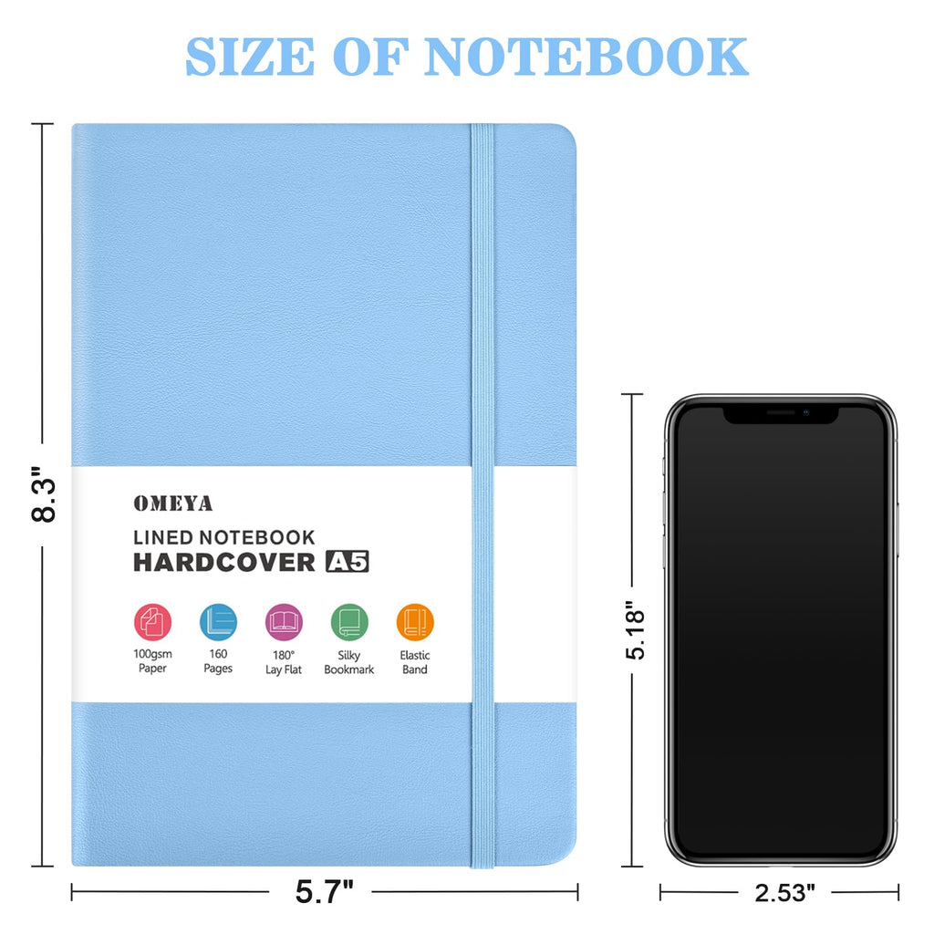 OMEYA 4 Pack Lined Journal Notebooks for Work, 100gsm Thick Paper, 5.7"x 8.3", A5 Notebook Bulk, Leather Journal for Writing, Hardcover Notebooks for School, Office, Notebooks for Notes-taking