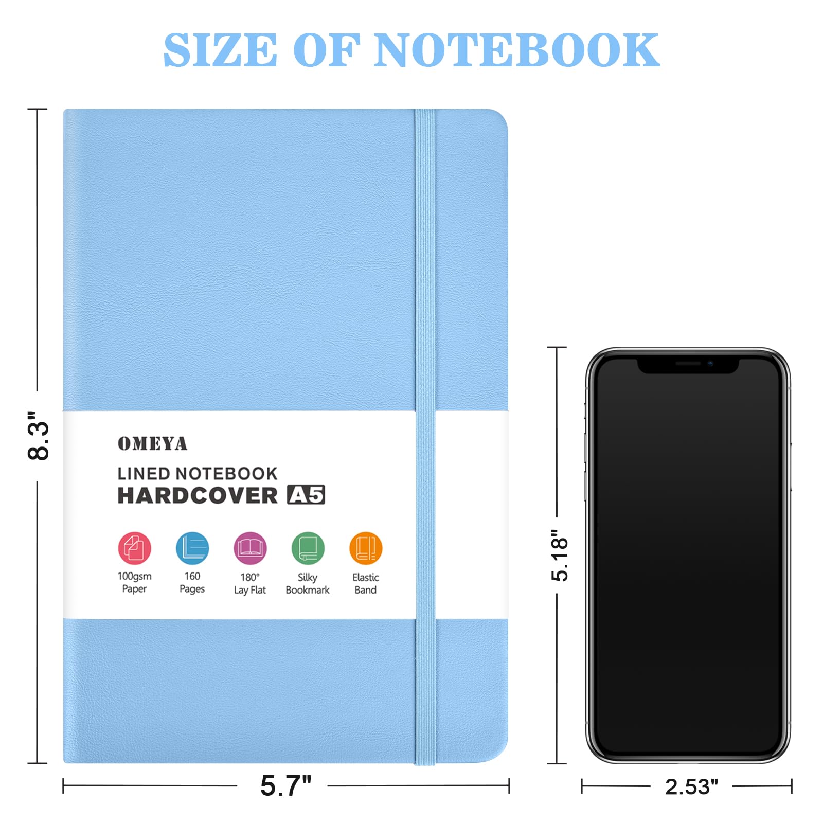 OMEYA 4 Pack Lined Journal Notebooks for Work, 100gsm Thick Paper, 5.7"x 8.3", A5 Notebook Bulk, Leather Journal for Writing, Hardcover Notebooks for School, Office, Notebooks for Notes-taking