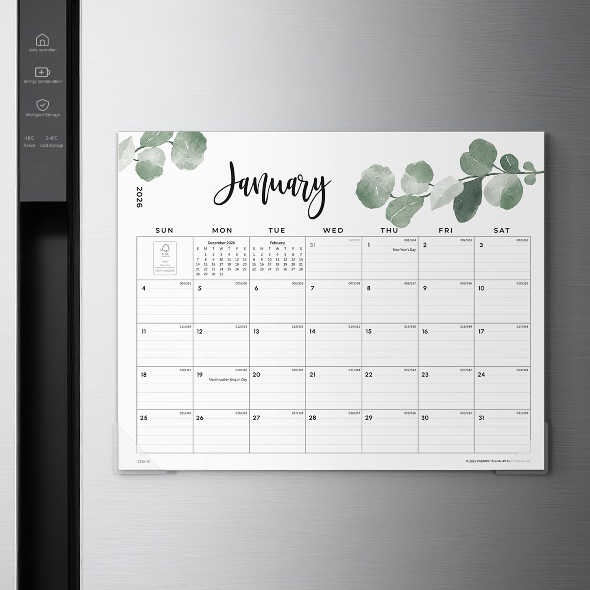 Cabbrix 2026 Magnetic Calendar for Refrigerator, January 2026 to June 2027 Fridge Calendar Magnet, 15 x 12 inch, Monthly Greenery Design, Easy Organizing