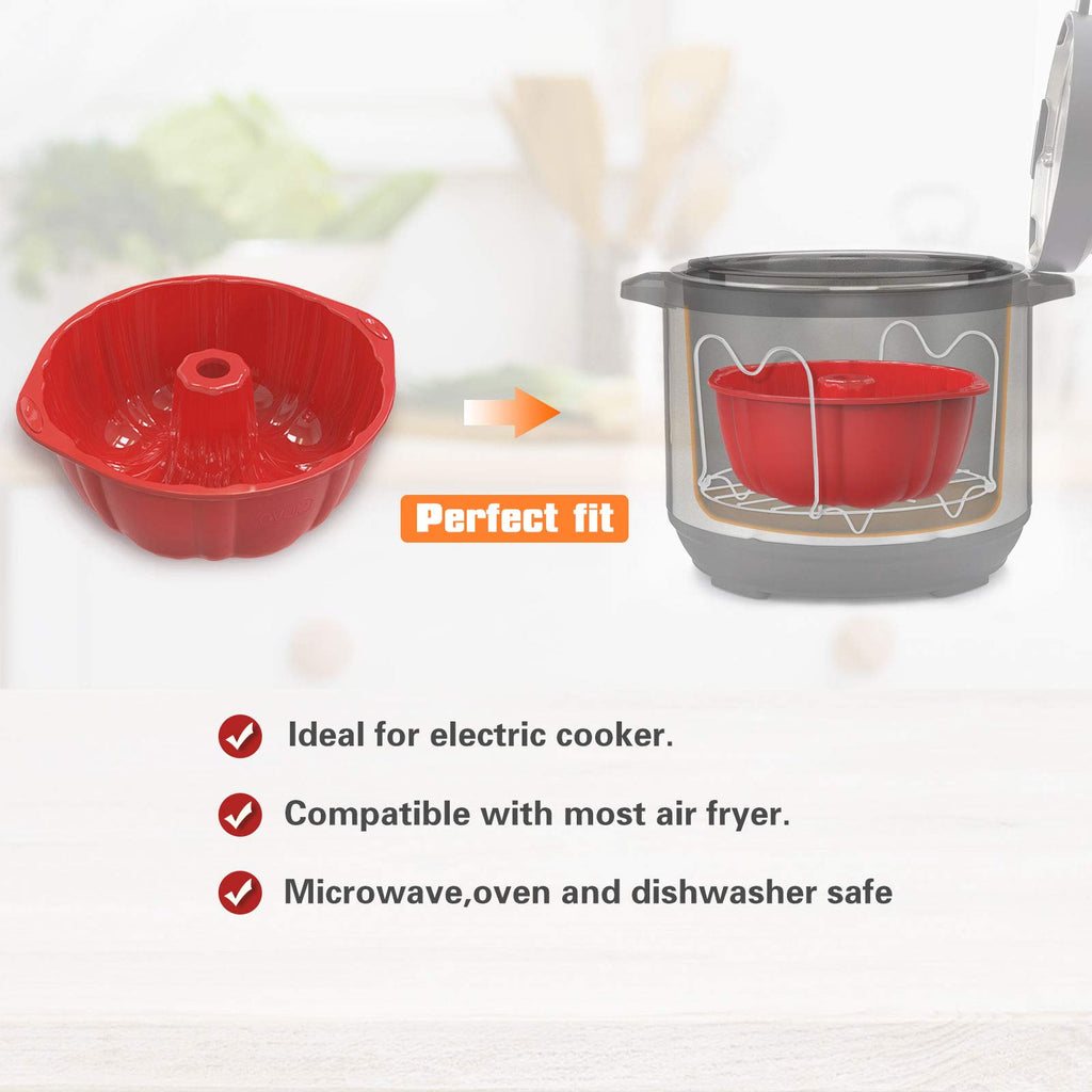 Nonstick Fluted Cake Pans (2 Pack) - 7 inch Silicone Cake Pans for Jello, Monkey Bread and Bunte Cake