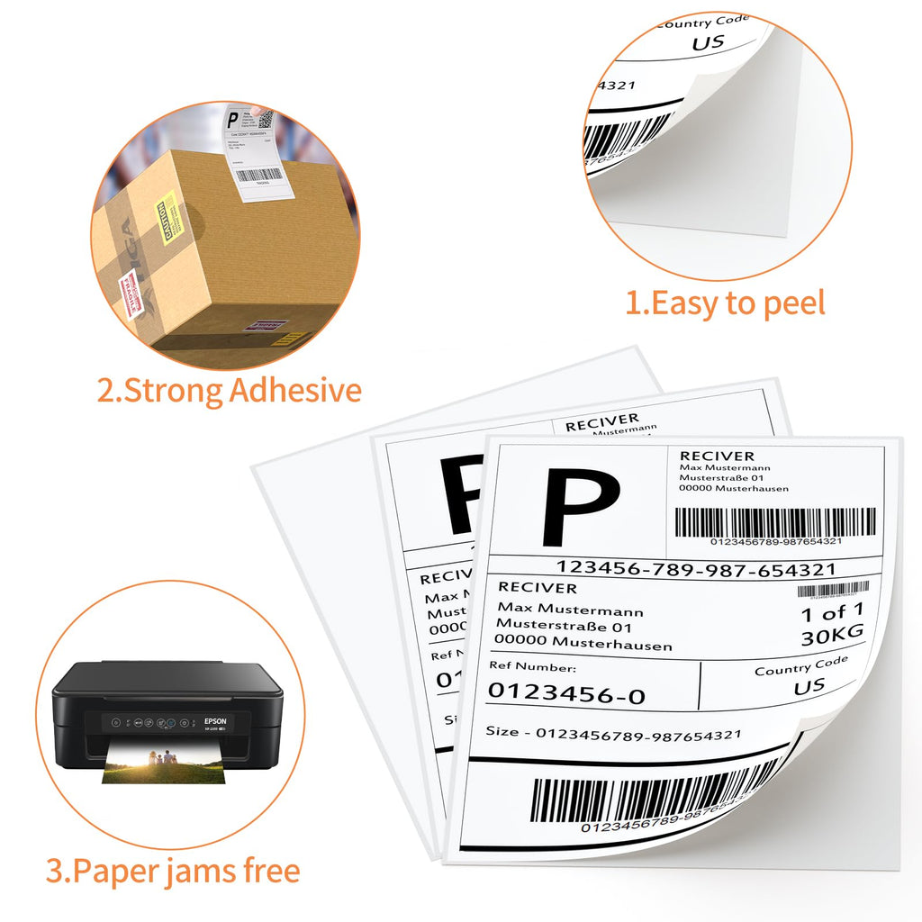 8.5" x 11" Labels, 100 Sheets Full Page Labels, Self Adhesive Shipping Address Labels Full Sheet Label Stickers Paper