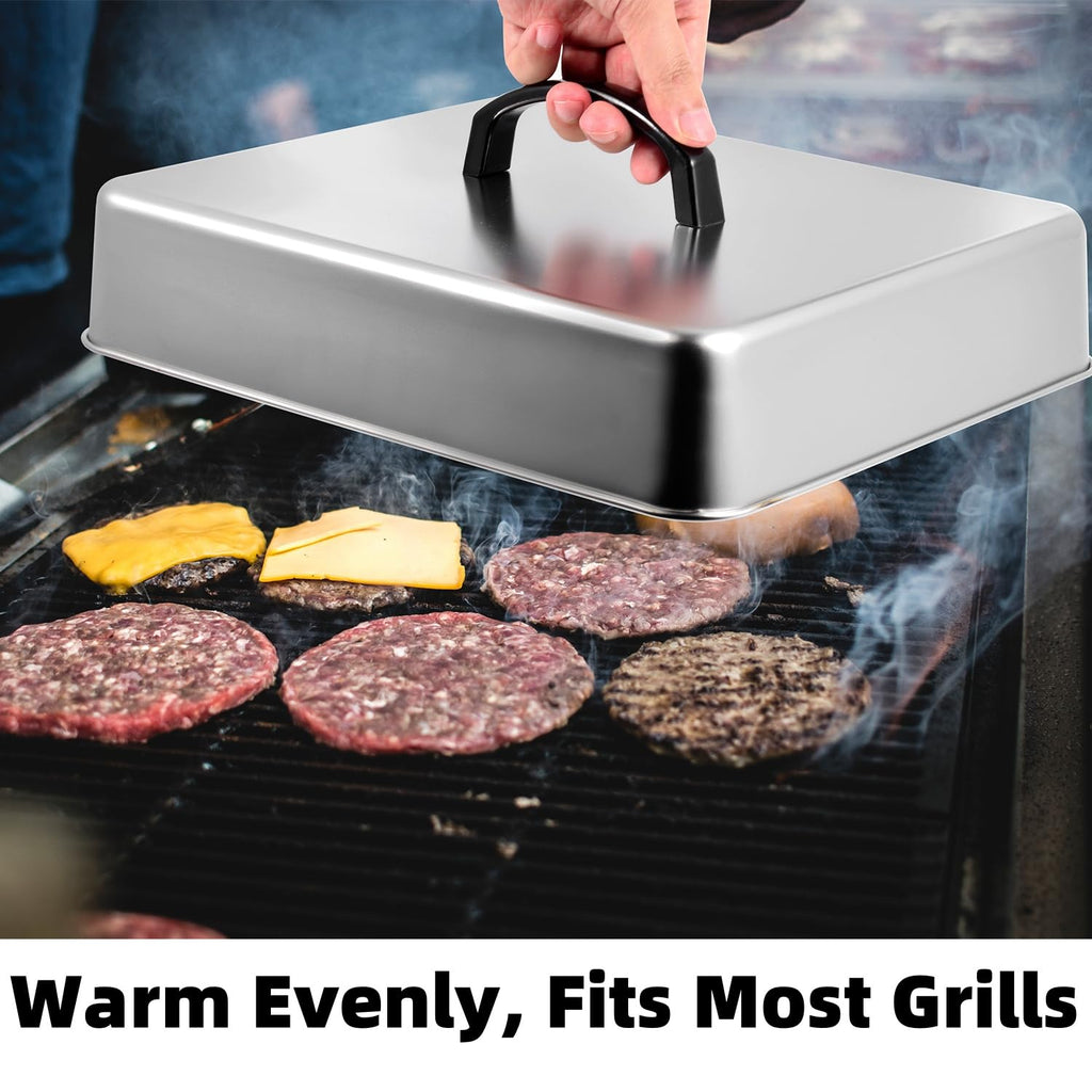 Rectangular Basting Cover, Stainless Steel Grill Cover Lid for Outdoor Cooking, Cheese Melting Dome, Keeps Cooked Food Warm, 1 Pack