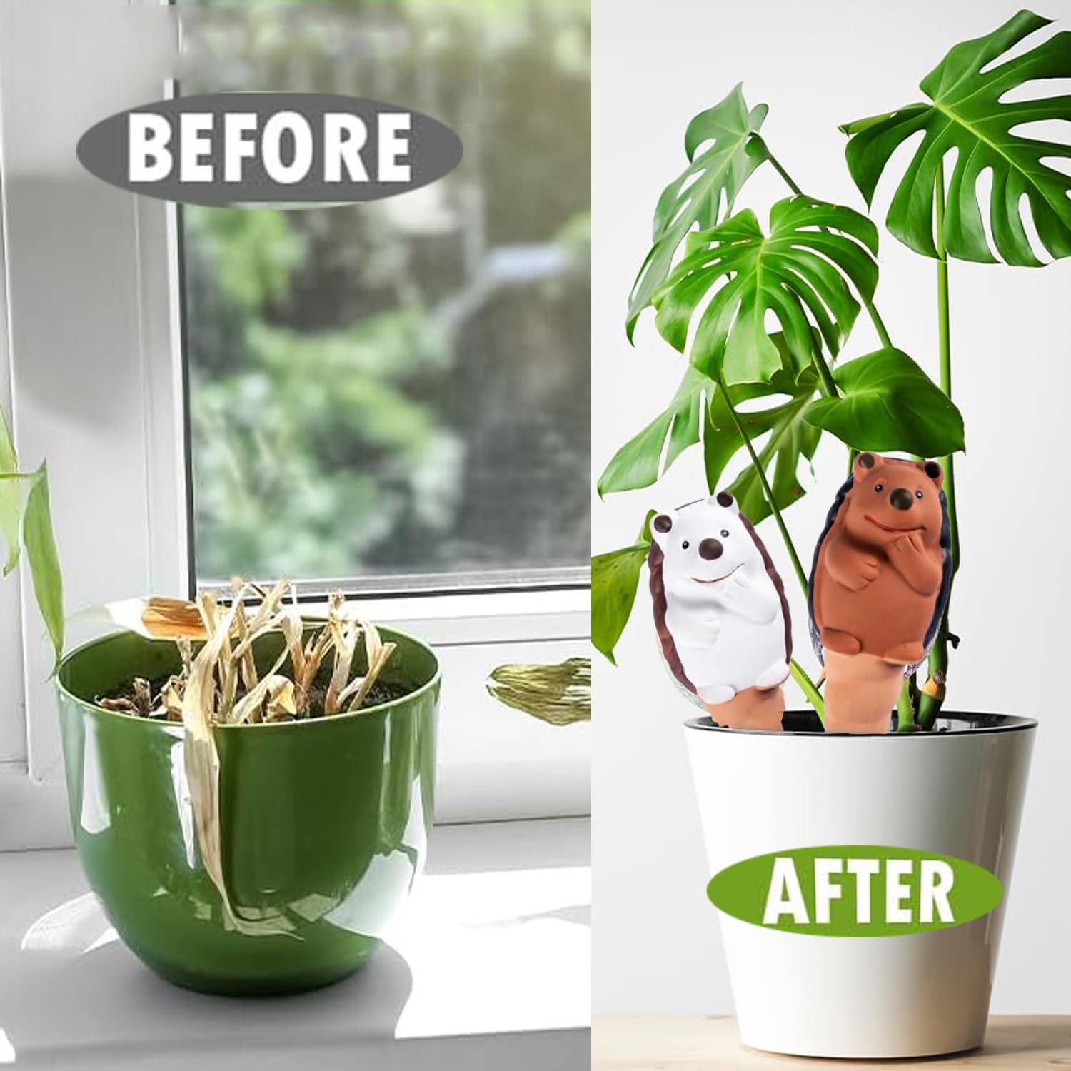 Shoyisenka 4 Pcs Plant Watering Bulbs Self Watering Spikes, Terracotta Watering Spikes Plant Watering Spikes, Plant Watering Stakes, Self Watering Globes for Indoor Outdoor Plants (Hedgehog)