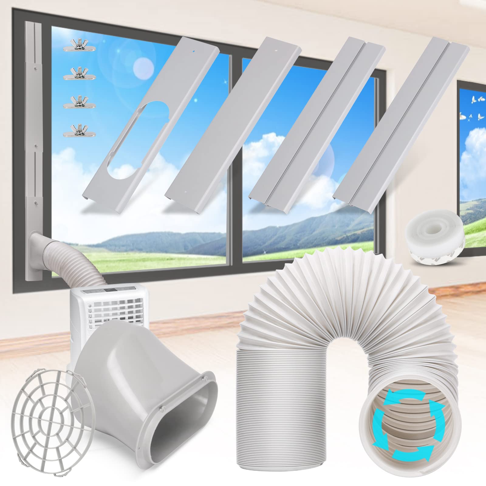 Kerykwan Portable Air Conditioner Window Door Kit with 5.9 Inch Exhaust Pipe Adjustable AC Channel Ventilation Kit Universal AC Sealing Panel for Horizontal Window and