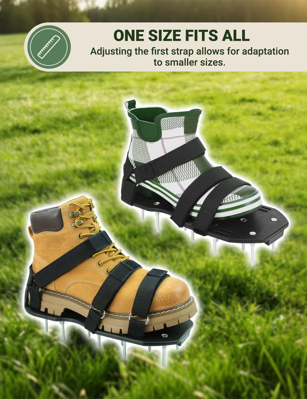 MILLUXXi Lawn Aerator Shoes with Hook & Loop Straps for Effectively Aerating Lawn Soil, Free-Installation Heavy Duty Spiked Sandals Shoes for Yard Patio Garden, One Size Fits All
