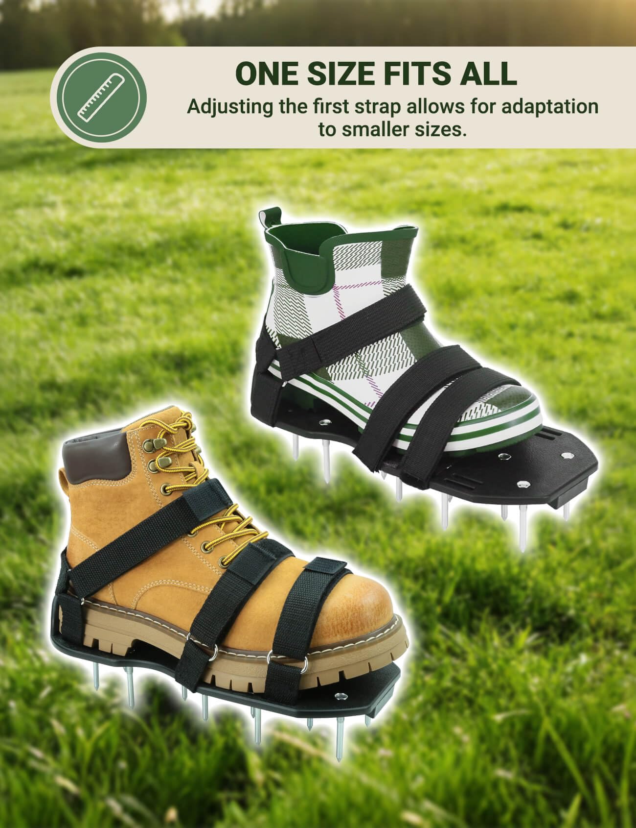 MILLUXXi Lawn Aerator Shoes with Hook & Loop Straps for Effectively Aerating Lawn Soil, Free-Installation Heavy Duty Spiked Sandals Shoes for Yard Patio Garden, One Size Fits All