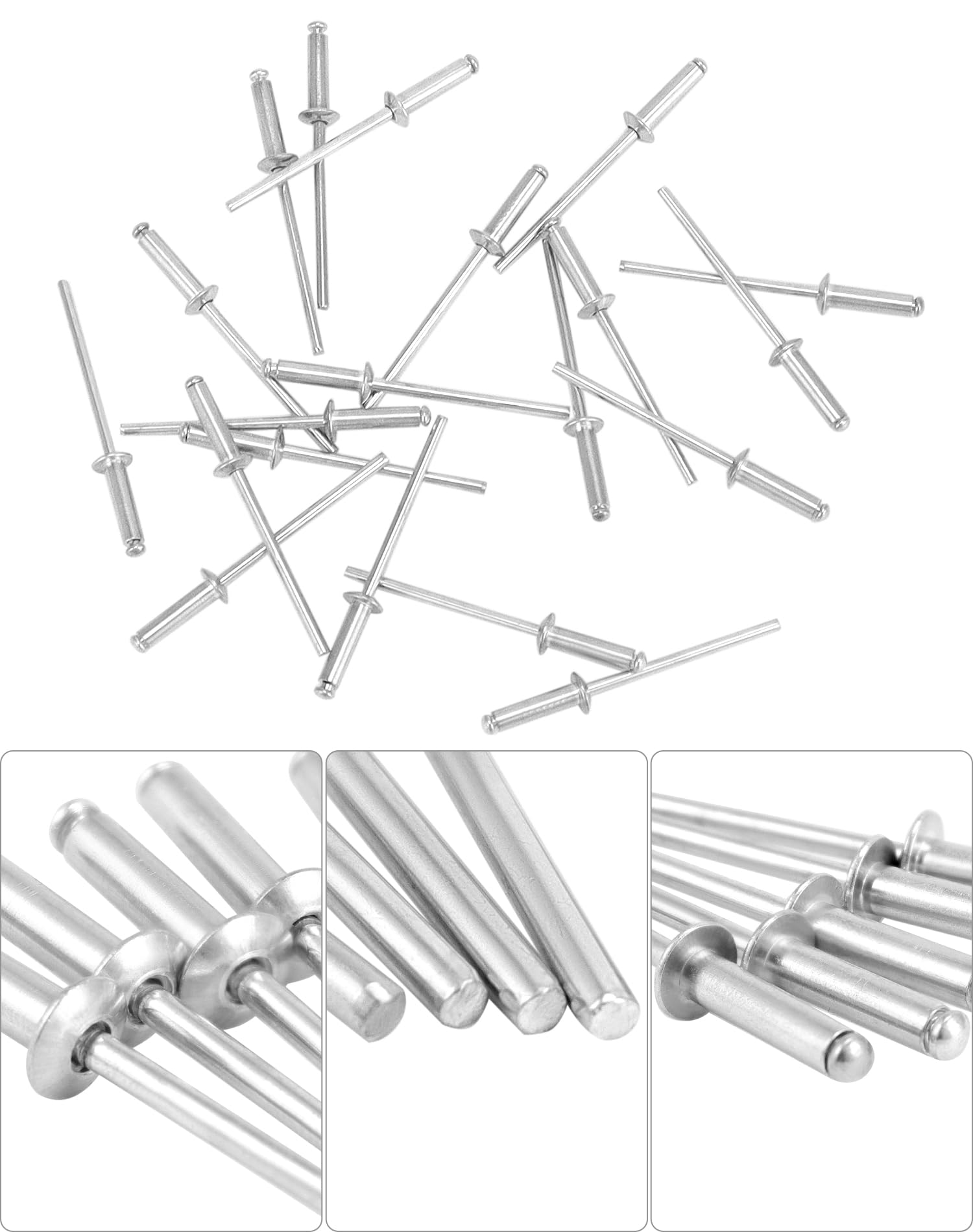 QWORK Aluminum Blind Rivets, 500 Pcs 1/8" x 1/2" ((3.2x12mm) Pop Rivets Assortment, Blind Rivet, Silver