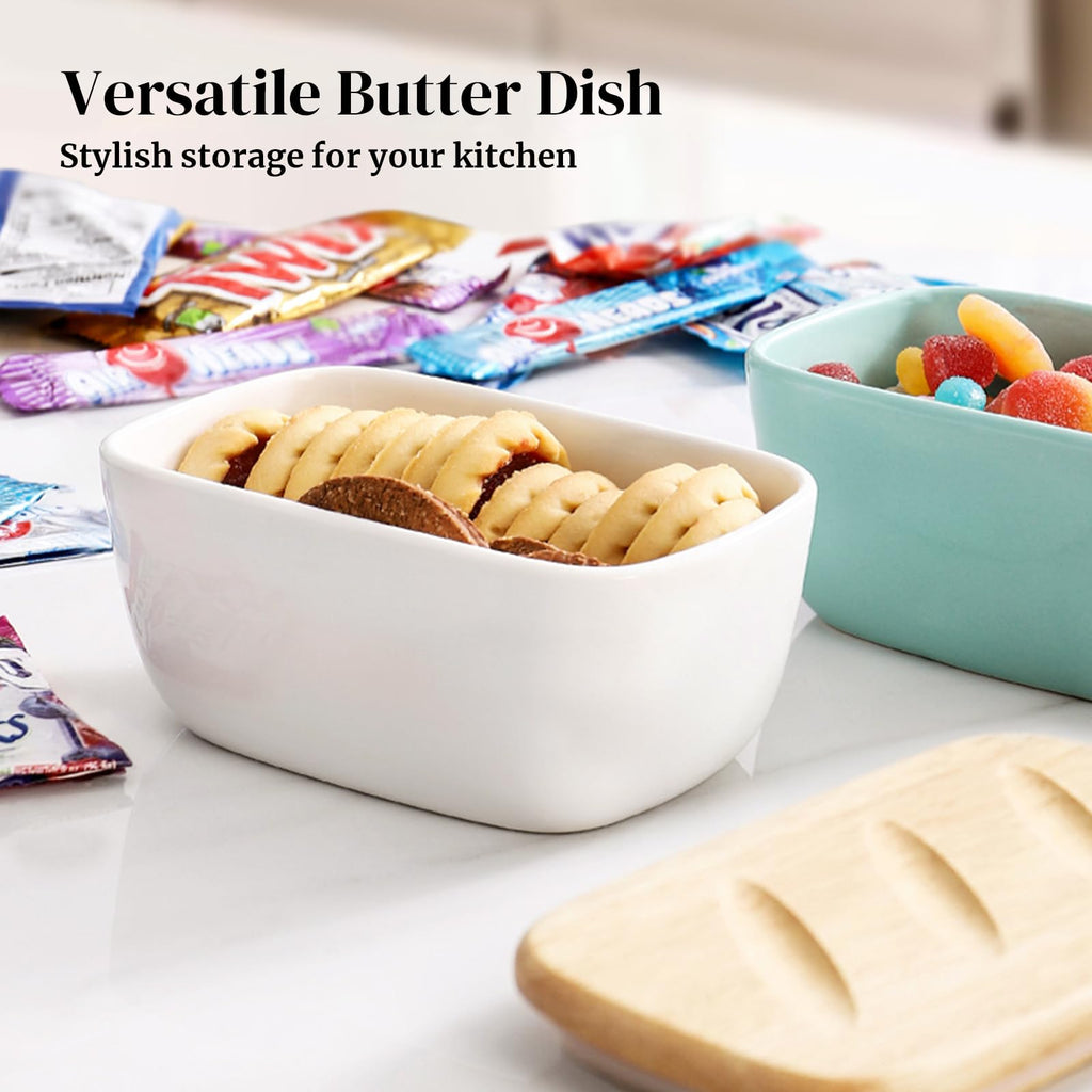 DOWAN Butter Dish, Ceramic Butter Dish with Lid and Butter Holder Container with High-Quality Sealing for Countertop, Large Butter Dishes Holds up to 3 Sticks, White Butter Keeper