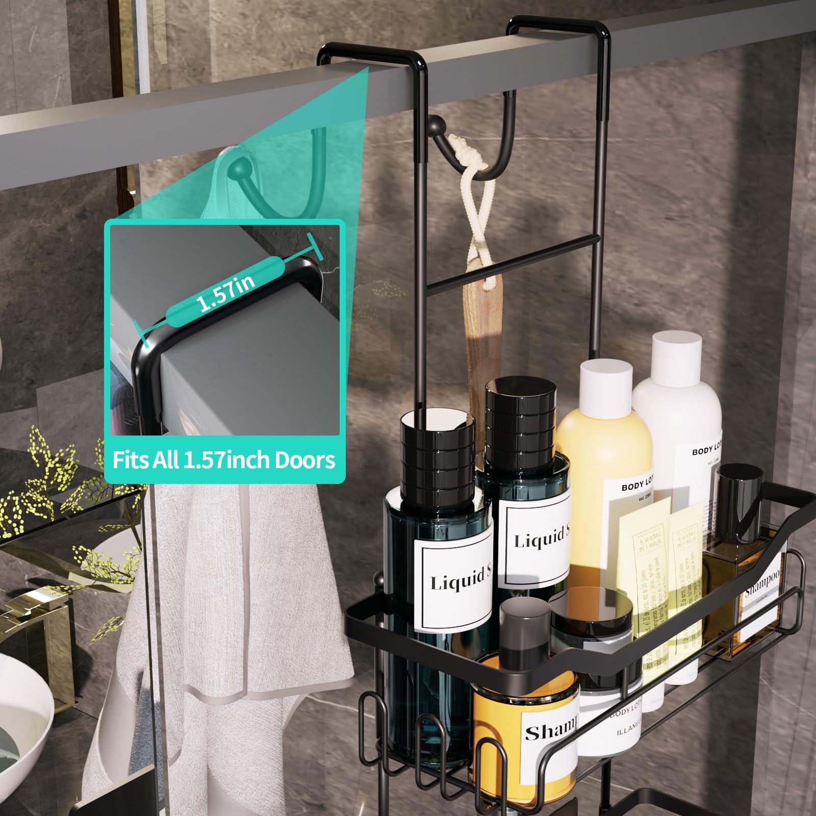 HapiRm Shower Caddy Hanging - 2 Tier No Drilling Over Door Shower Caddy, Shower Shelves Hanging with Soap Holder, Waterproof Rust Resistant Bathroom Organizer Rack for Shampoo, Conditioner, Towel