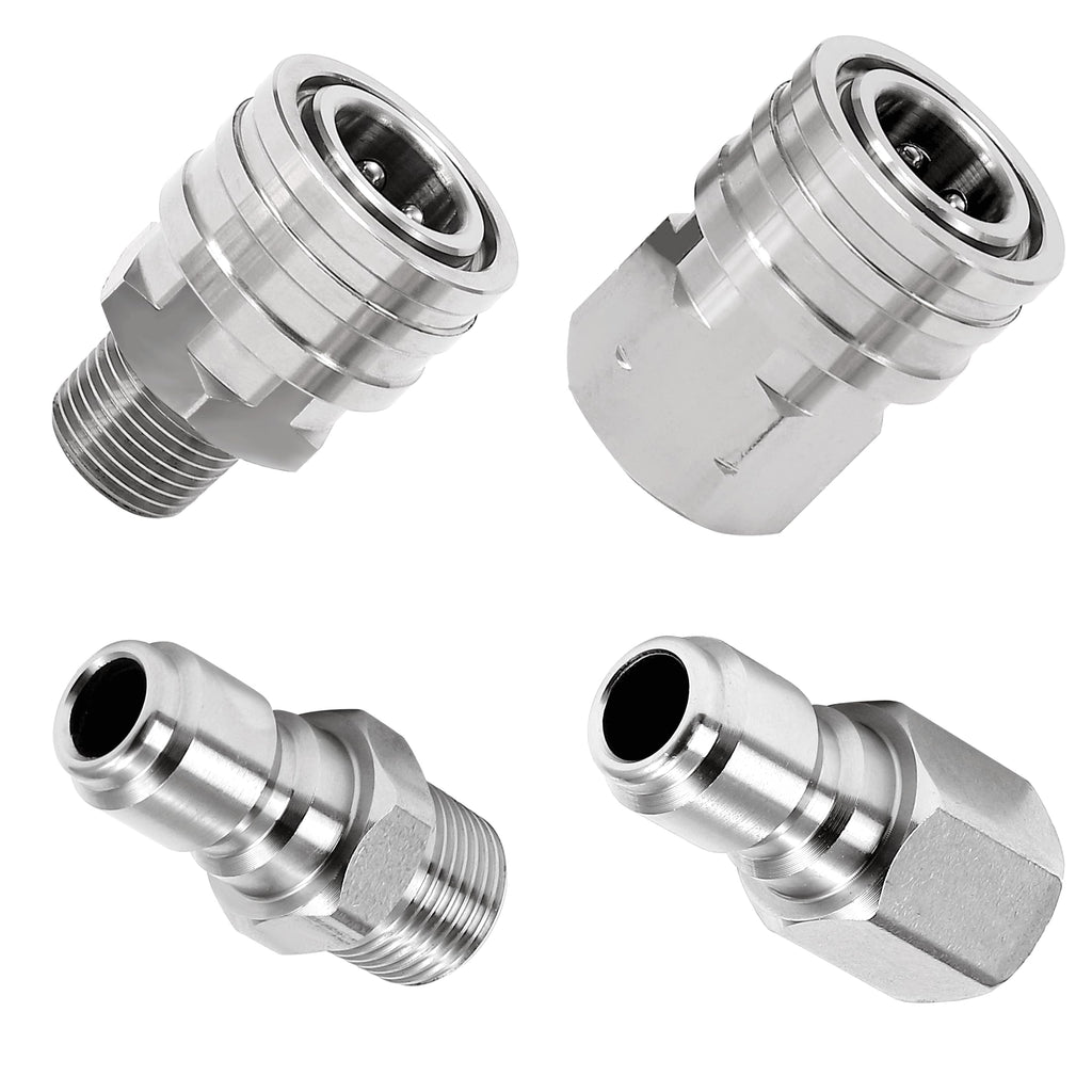 RIDGE WASHER Quick Connect 3/8 Inch Pressure Washer Adapter Set, Stainless Steel Fittings, Female and Male NPT Thread, 4 Pcs