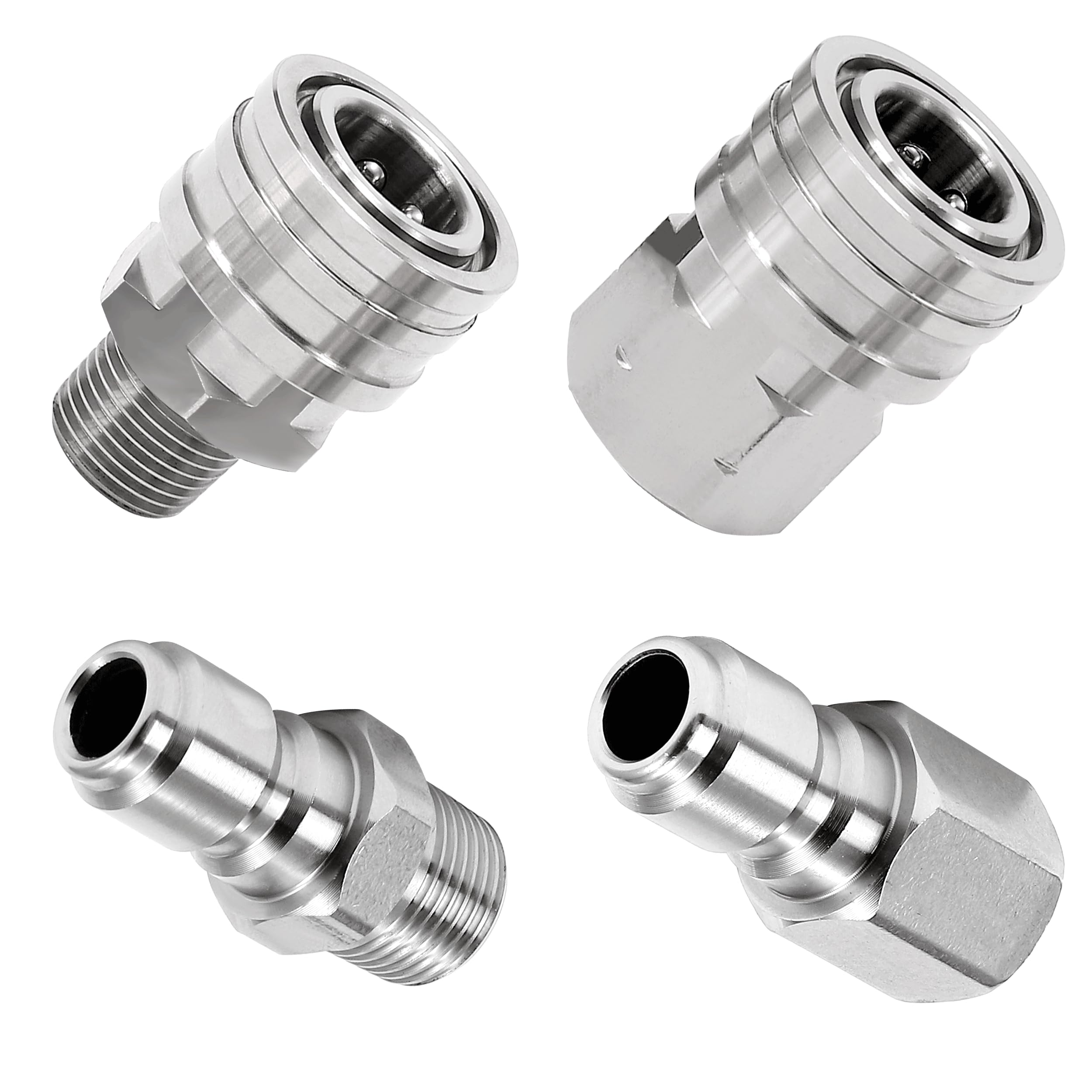 RIDGE WASHER Quick Connect 3/8 Inch Pressure Washer Adapter Set, Stainless Steel Fittings, Female and Male NPT Thread, 4 Pcs