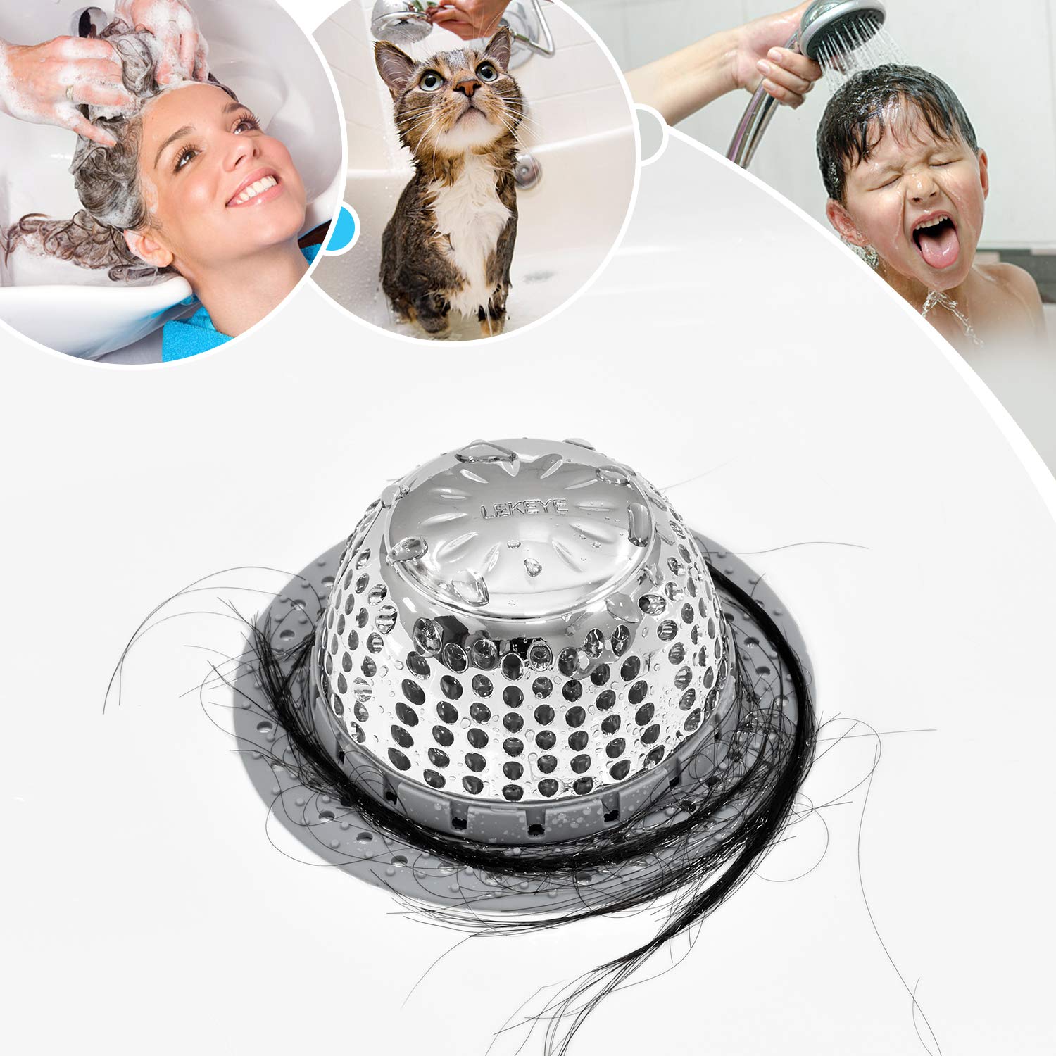 LEKEYE Drain Hair Catcher/Bathtub Shower Drain Hair Trap/Strainer Stainless Steel Drain Protector-Silver