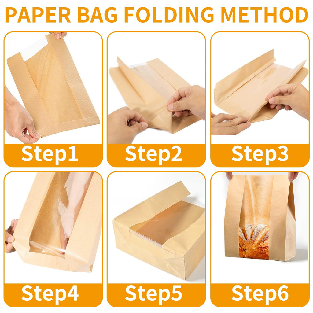100Packs Sourdough Bread Bags for Homemade Bread, Brown Paper Food Storage Bags with Clear Window Includes Label Seal Stickers,Bakery Packaging Bags Large 13.7x8.2x3.5inch