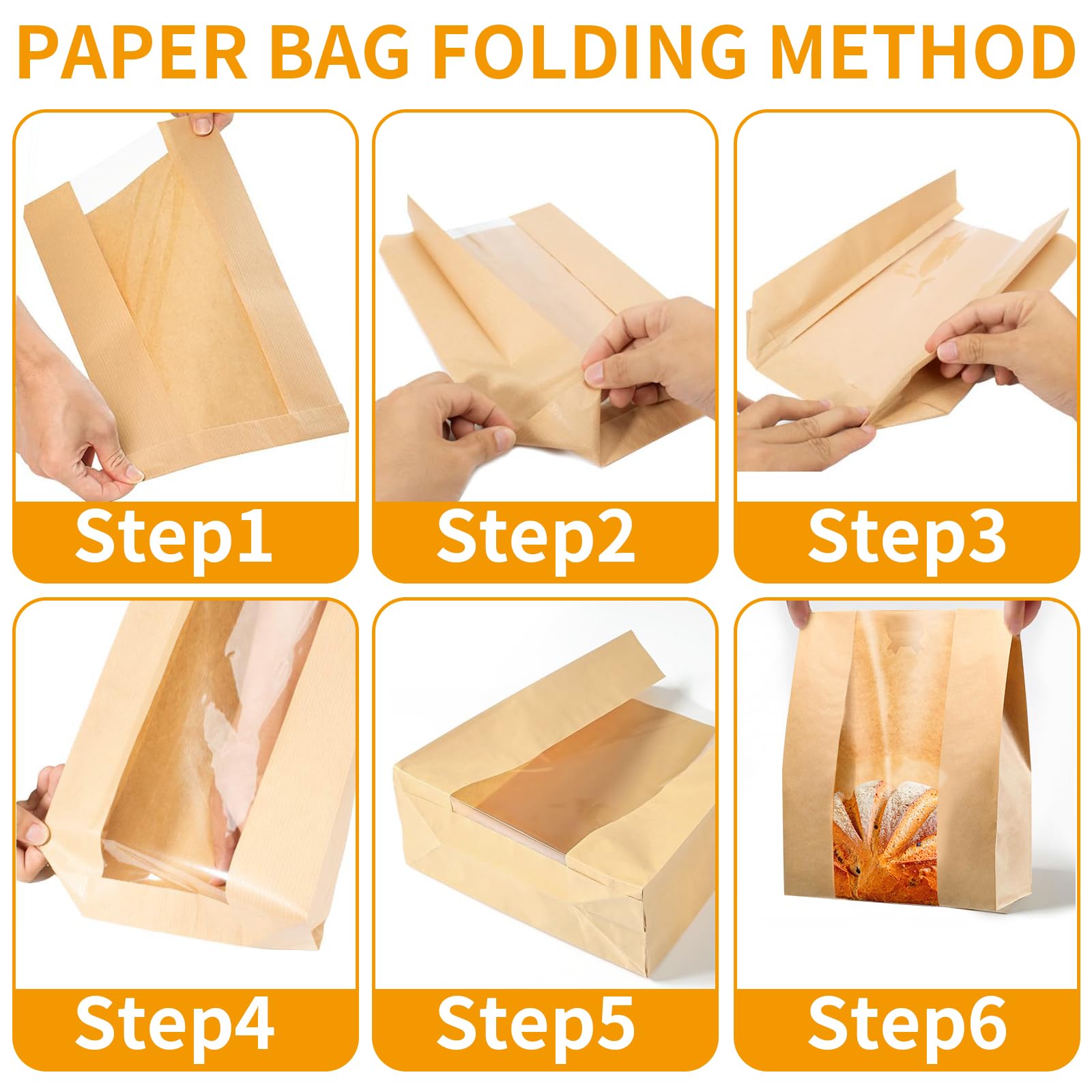 100Packs Sourdough Bread Bags for Homemade Bread, Brown Paper Food Storage Bags with Clear Window Includes Label Seal Stickers,Bakery Packaging Bags Large 13.7x8.2x3.5inch