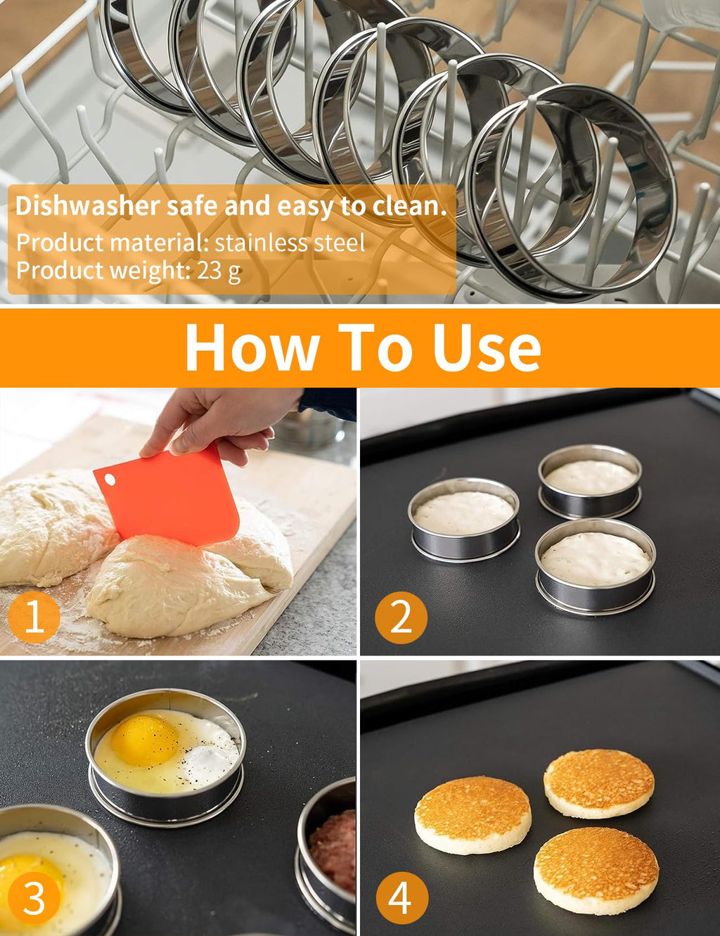 12 PCS English Muffin Rings, 4 inch Stainless Steel Crumpet Rings, Double Rolled Tart Rings for Baking Fluffy Muffins, Muffin Rings Round Muffin Tart Ring Molds for Home Baking Eggs Pancakes Pastry
