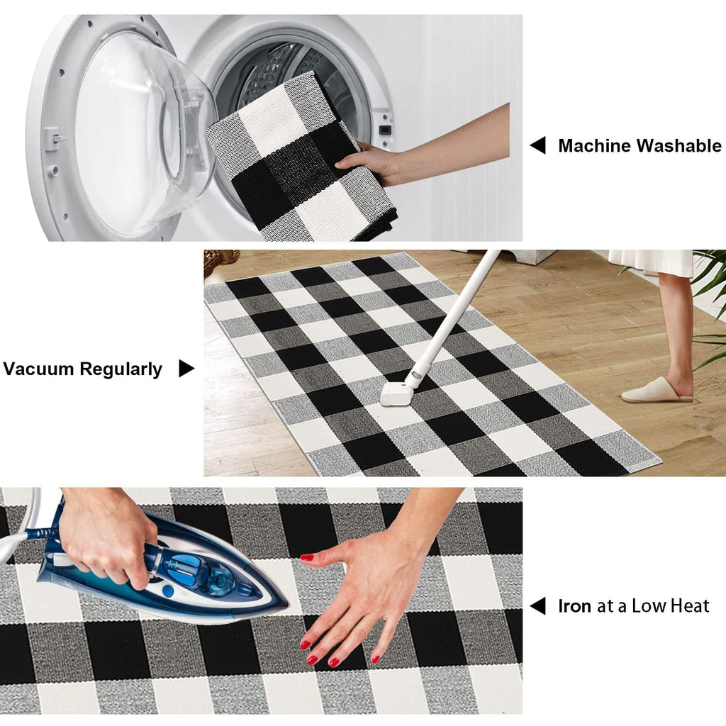 Cekene Buffalo Plaid Outdoor Checkered Rug 2x4.2ft Buffalo Plaid Rug Cotton Woven Washable Front Door Mat Indoor Rugs for Entrance Front Porch Patio
